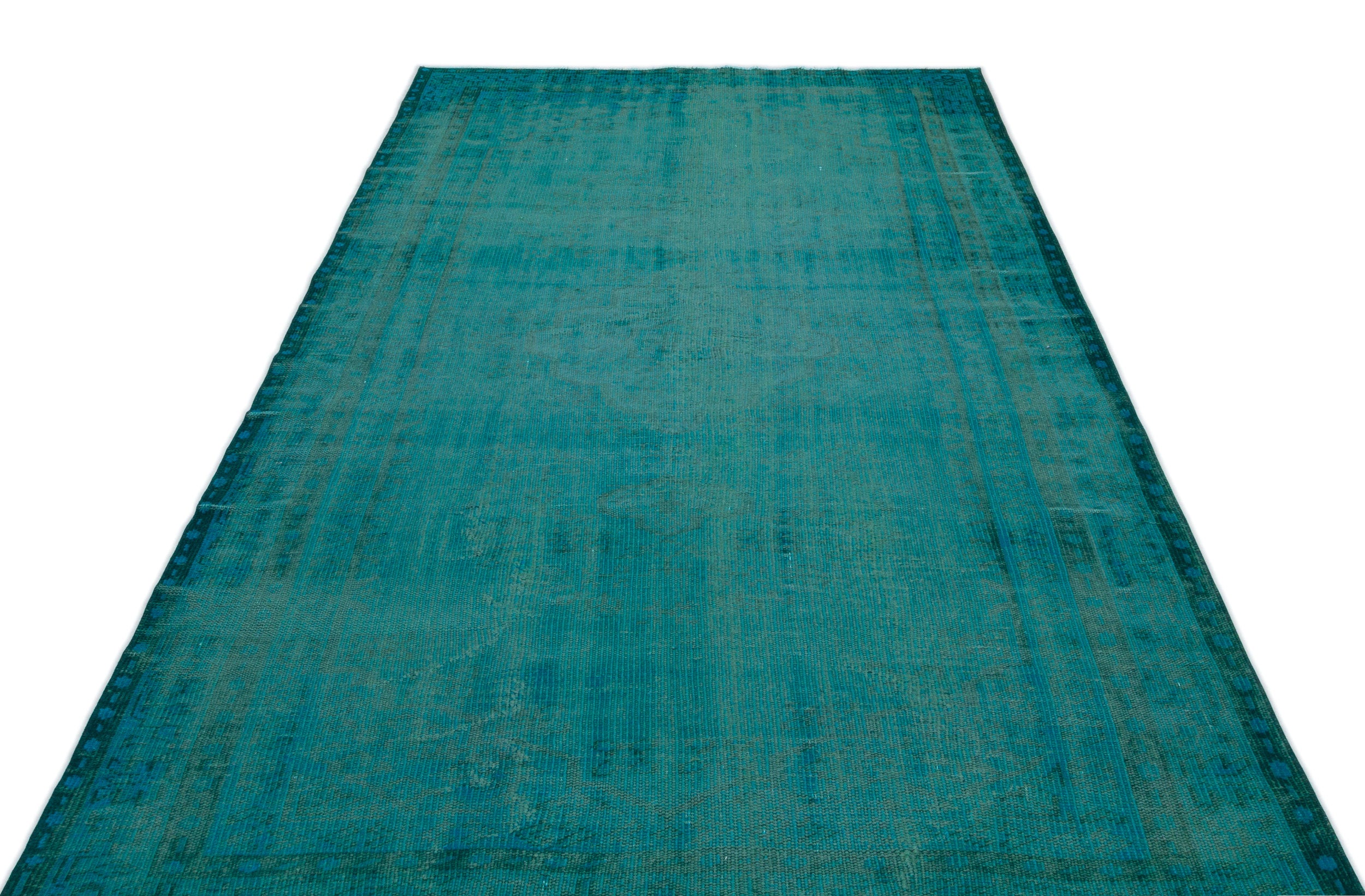 Turquoise Over Dyed Vintage Rug 5'4'' x 8'4'' ft 162 x 255 cm