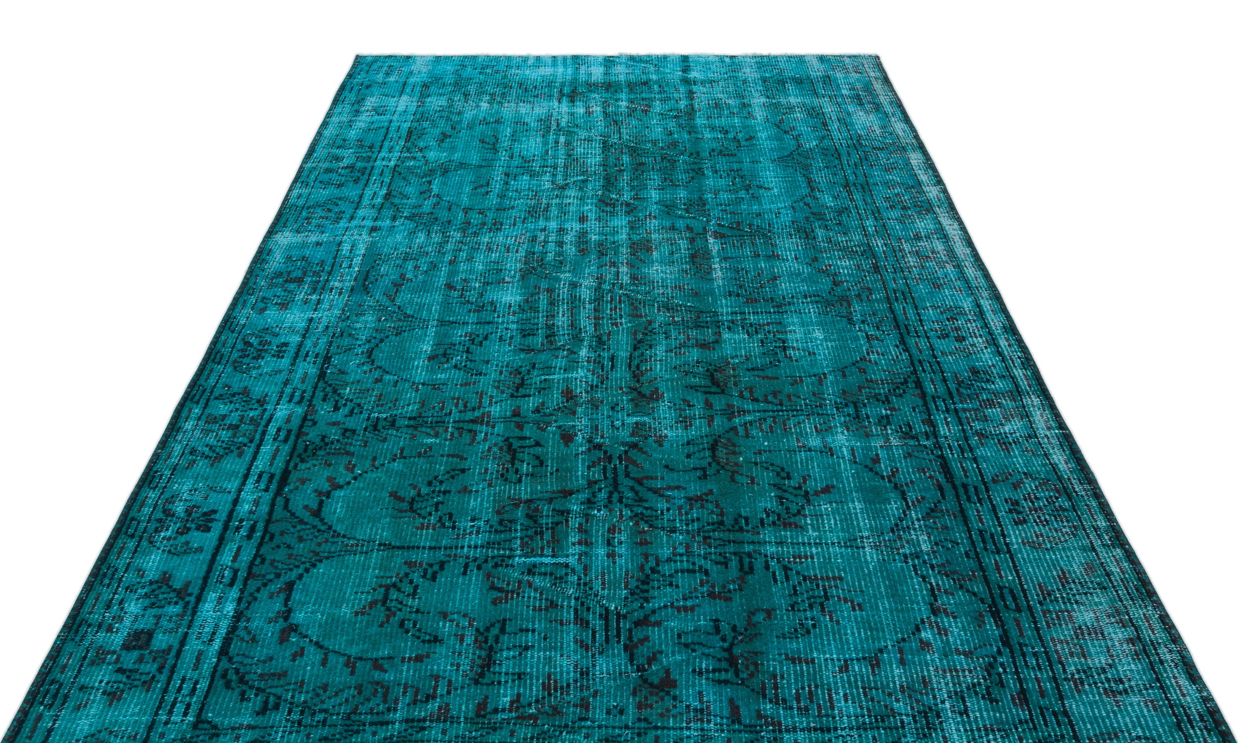 Turquoise Over Dyed Vintage Rug 5'7'' x 8'5'' ft 169 x 257 cm