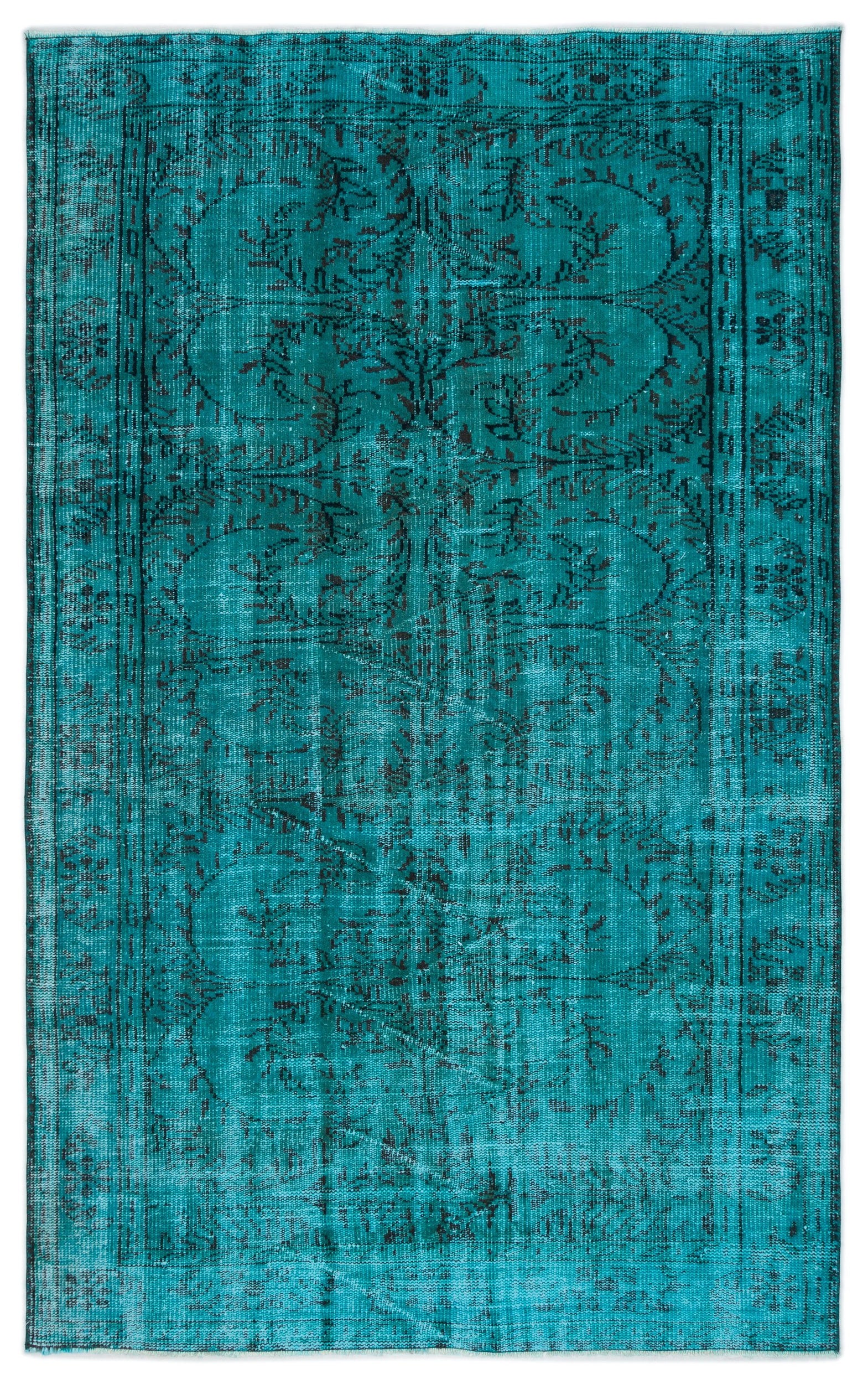 Turquoise Over Dyed Vintage Rug 5'7'' x 8'5'' ft 169 x 257 cm