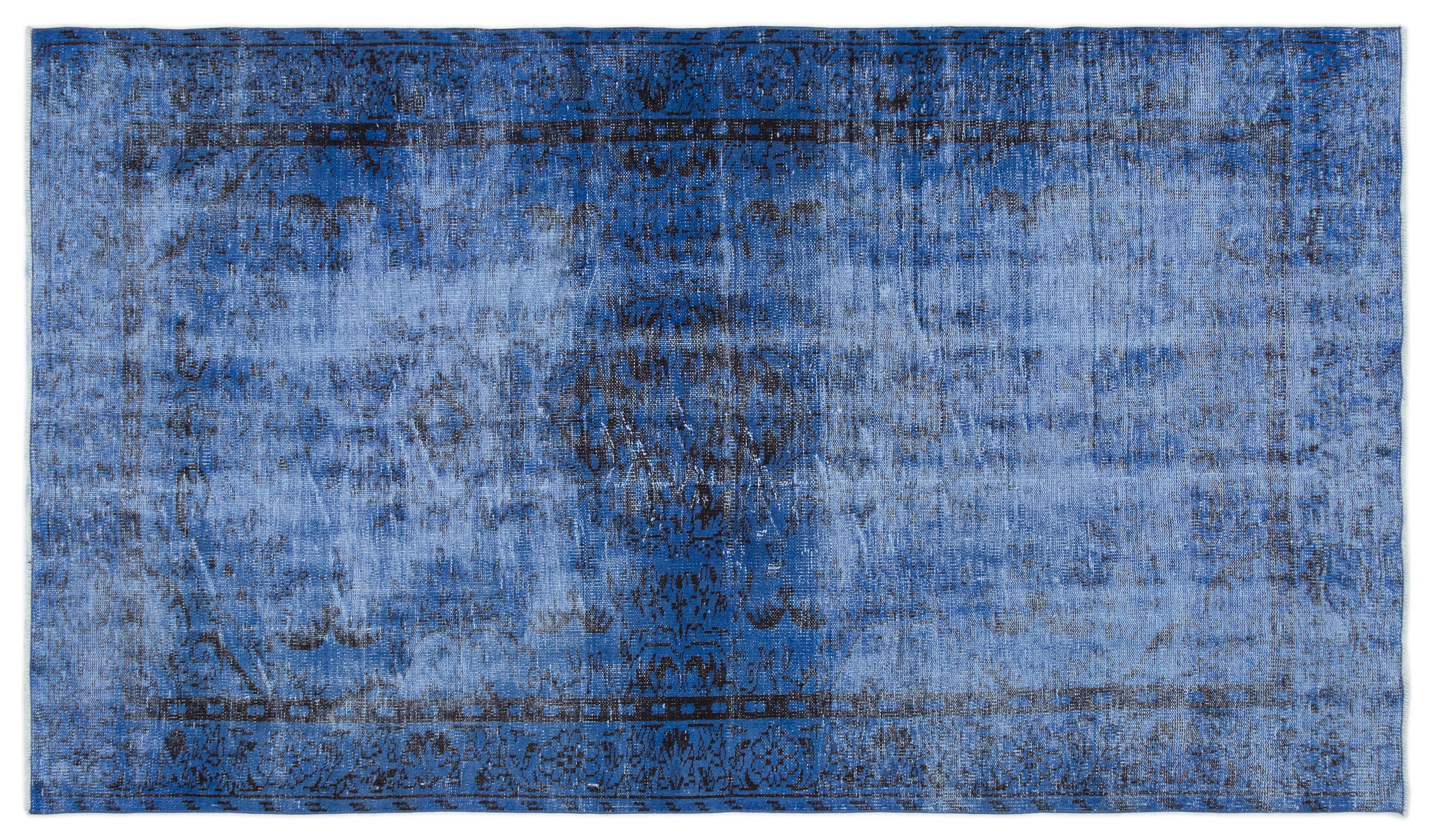 Blue Over Dyed Vintage Rug 5'2'' x 9'1'' ft 158 x 277 cm