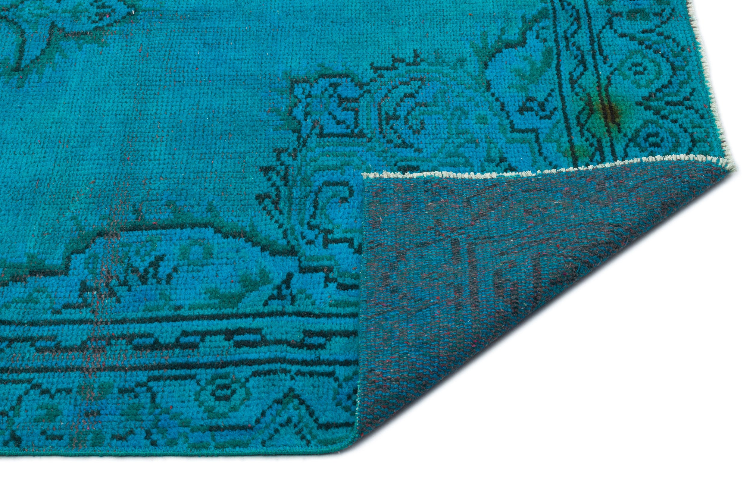 Turquoise Over Dyed Vintage Rug 4'12'' x 8'10'' ft 152 x 270 cm