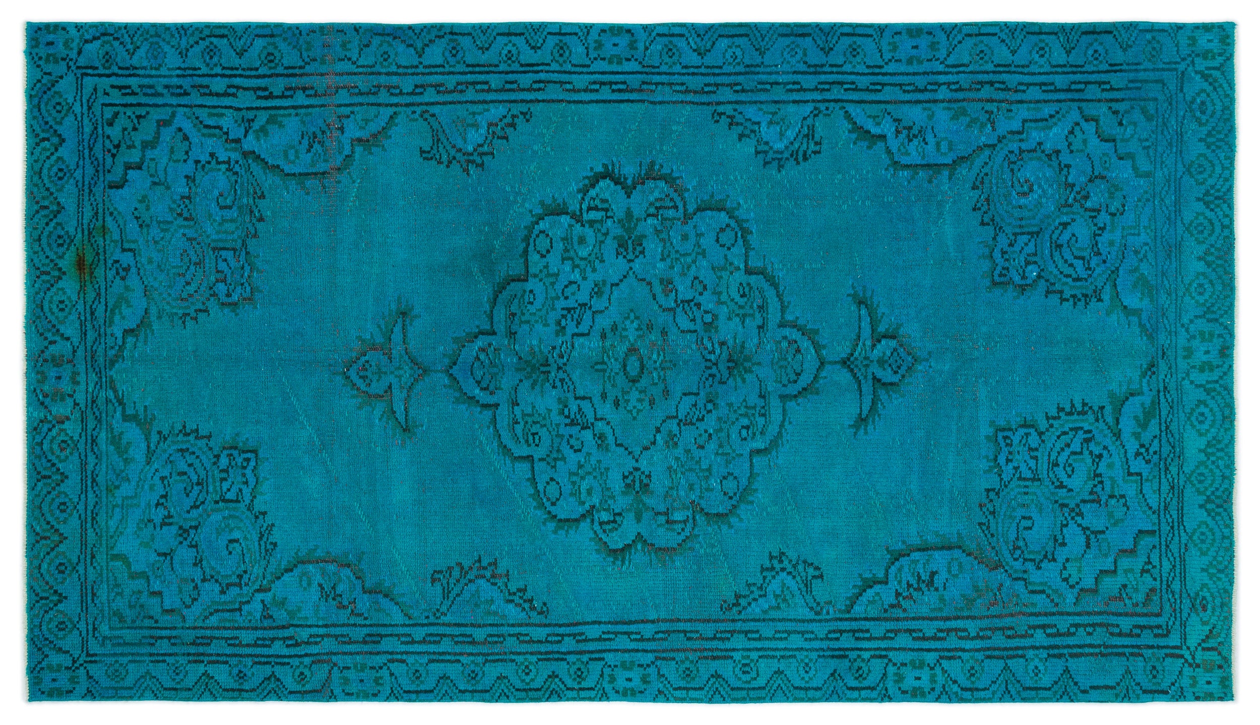 Turquoise Over Dyed Vintage Rug 4'12'' x 8'10'' ft 152 x 270 cm