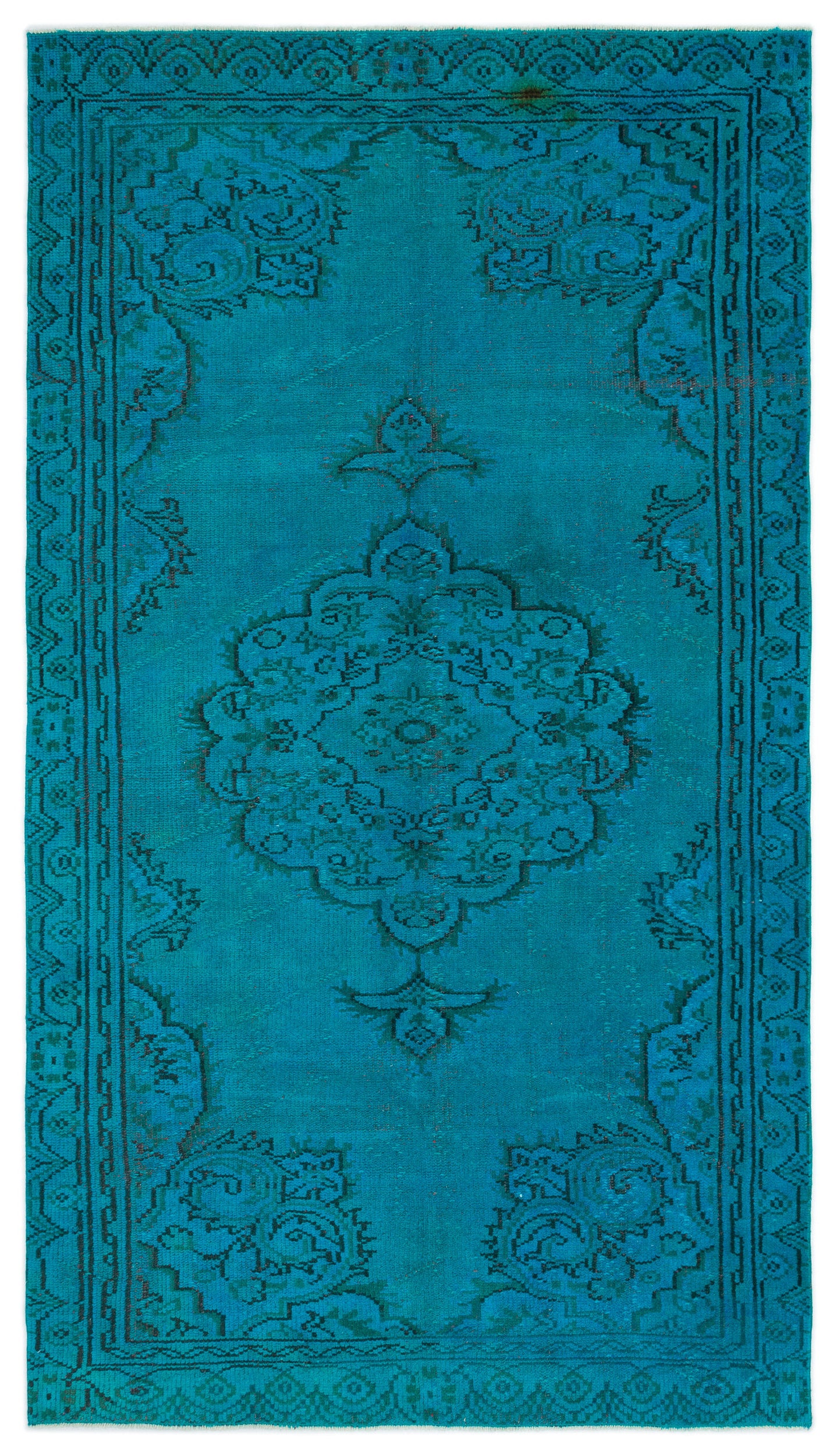 Turquoise Over Dyed Vintage Rug 4'12'' x 8'10'' ft 152 x 270 cm