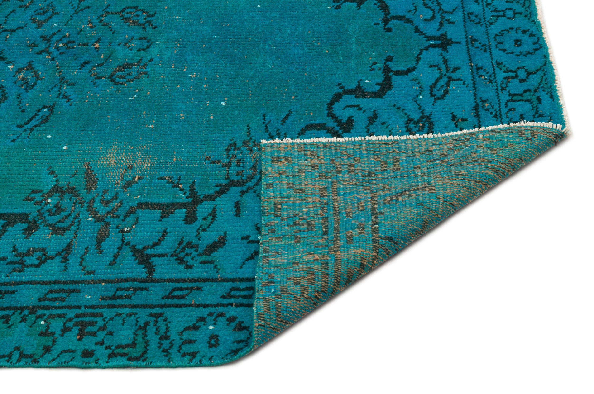Turquoise Over Dyed Vintage Rug 4'8'' x 8'6'' ft 143 x 258 cm