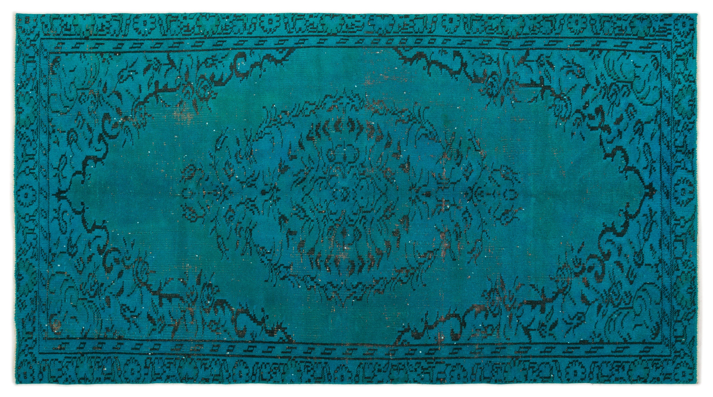 Turquoise Over Dyed Vintage Rug 4'8'' x 8'6'' ft 143 x 258 cm