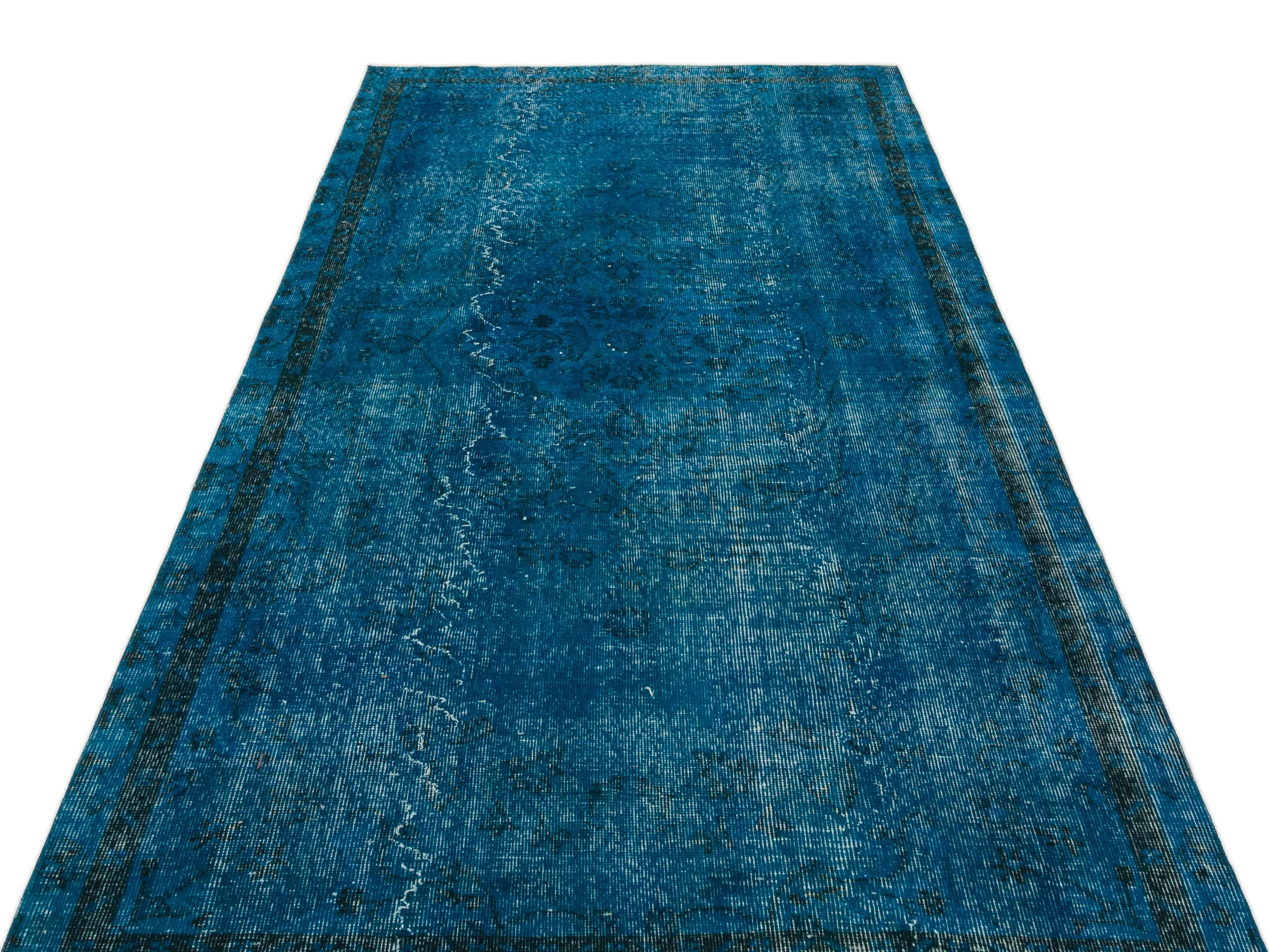 Turquoise Over Dyed Vintage Rug 4'9'' x 8'2'' ft 144 x 250 cm