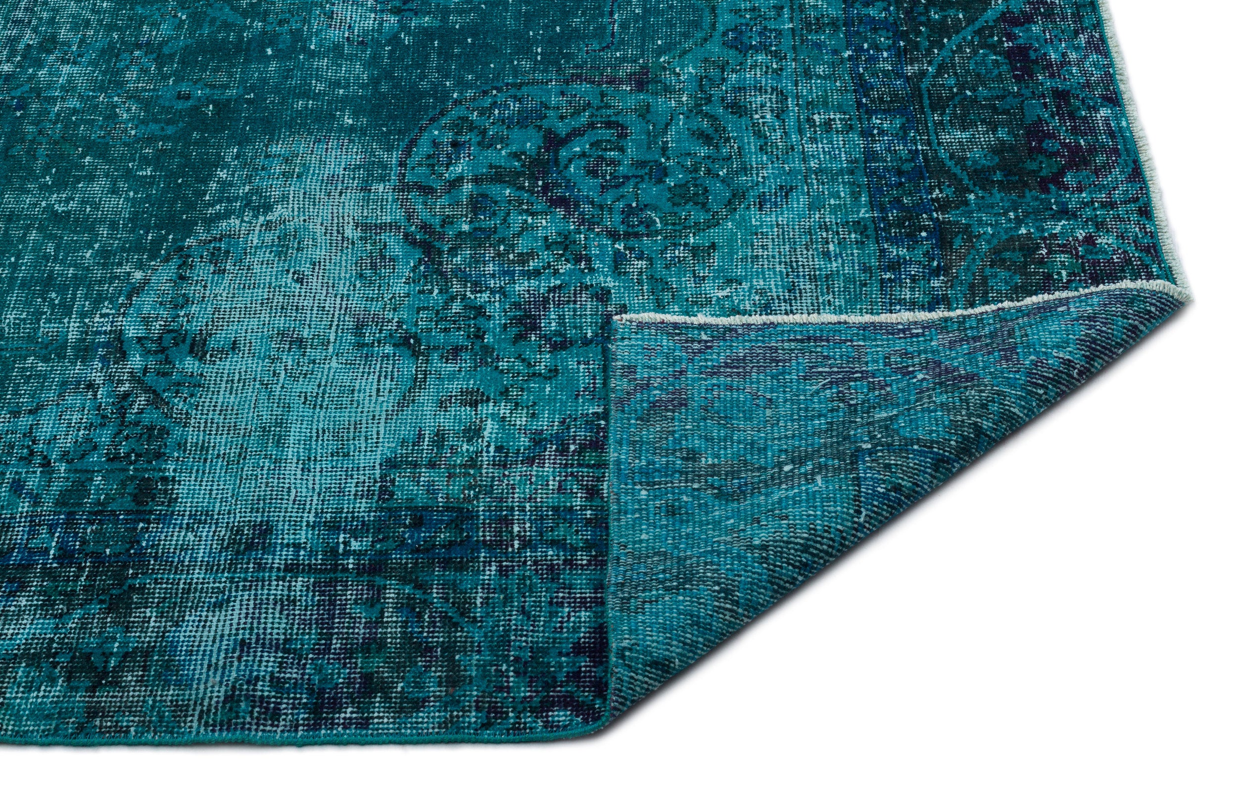 Turquoise Over Dyed Vintage Rug 6'2'' x 9'6'' ft 188 x 290 cm