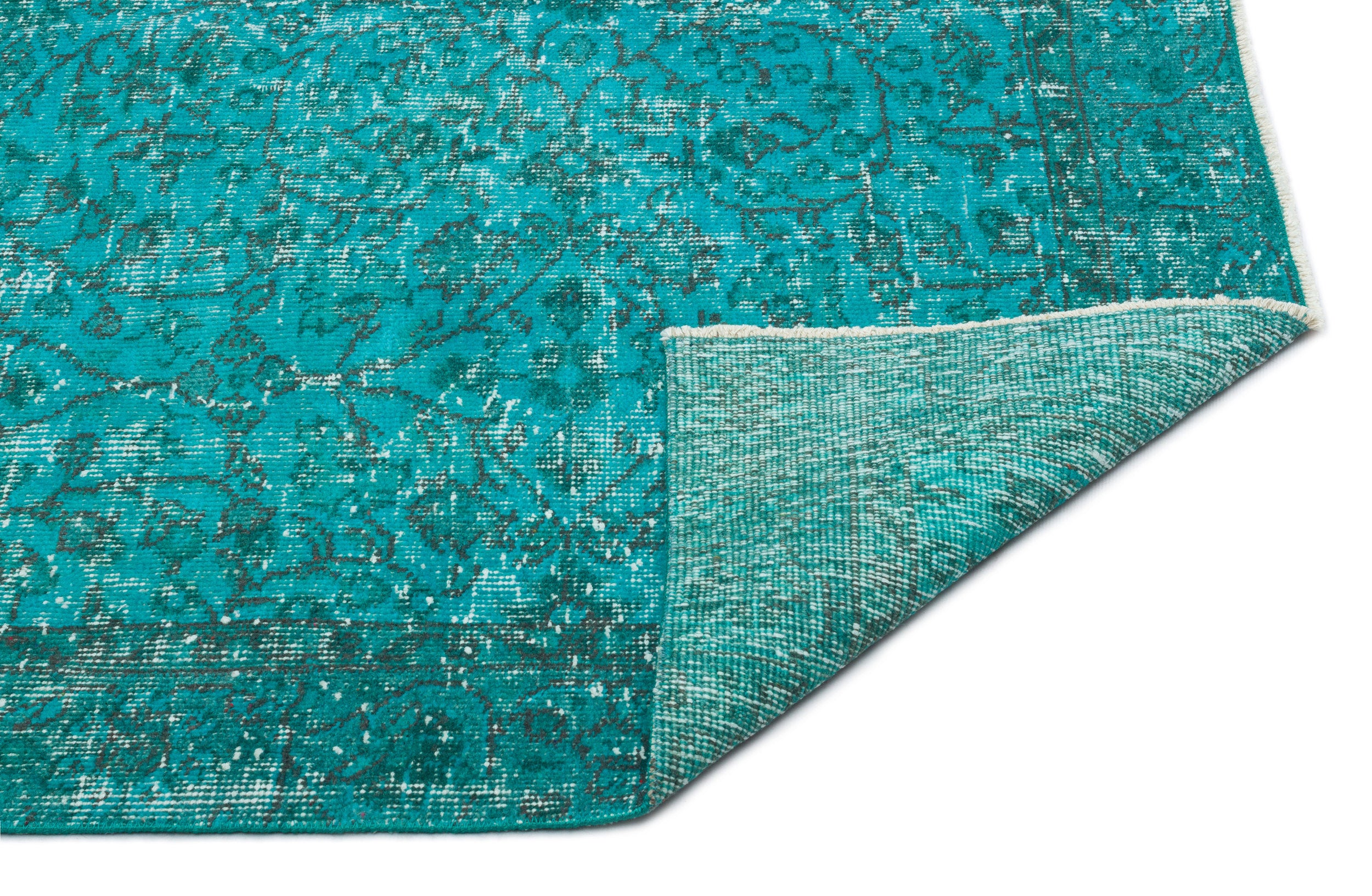 Turquoise Over Dyed Vintage Rug 5'3'' x 8'4'' ft 161 x 255 cm