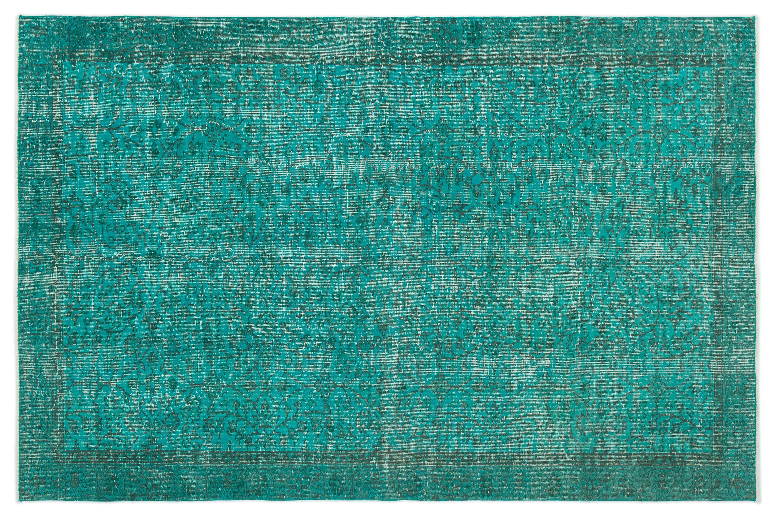 Turquoise Over Dyed Vintage Rug 5'3'' x 8'4'' ft 161 x 255 cm