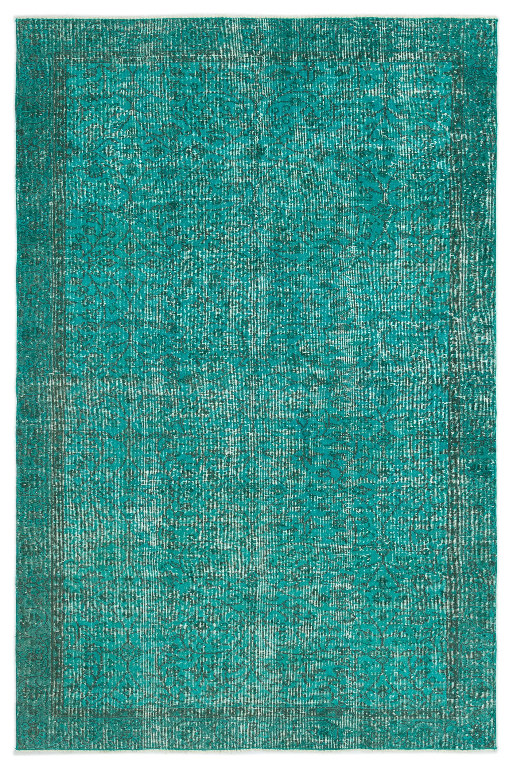 Turquoise Over Dyed Vintage Rug 5'3'' x 8'4'' ft 161 x 255 cm