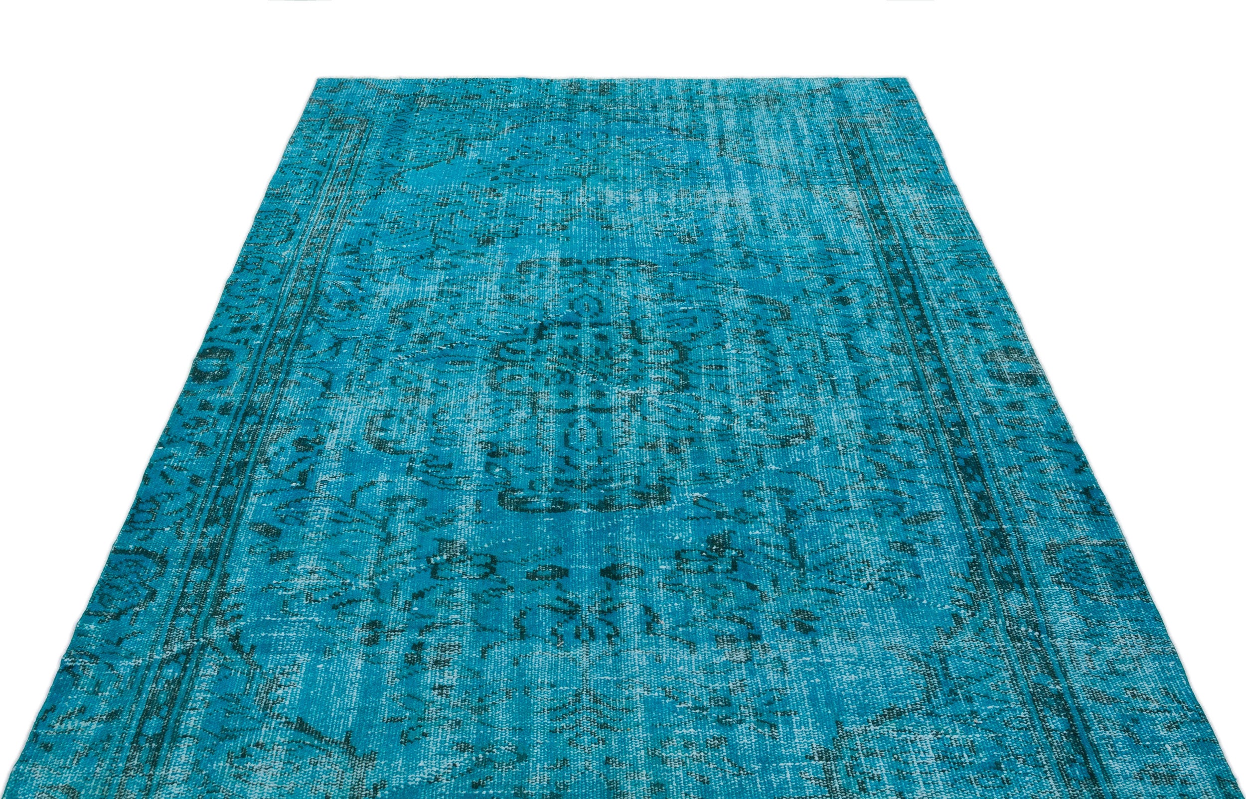 Turquoise Over Dyed Vintage Rug 4'11'' x 7'10'' ft 150 x 238 cm