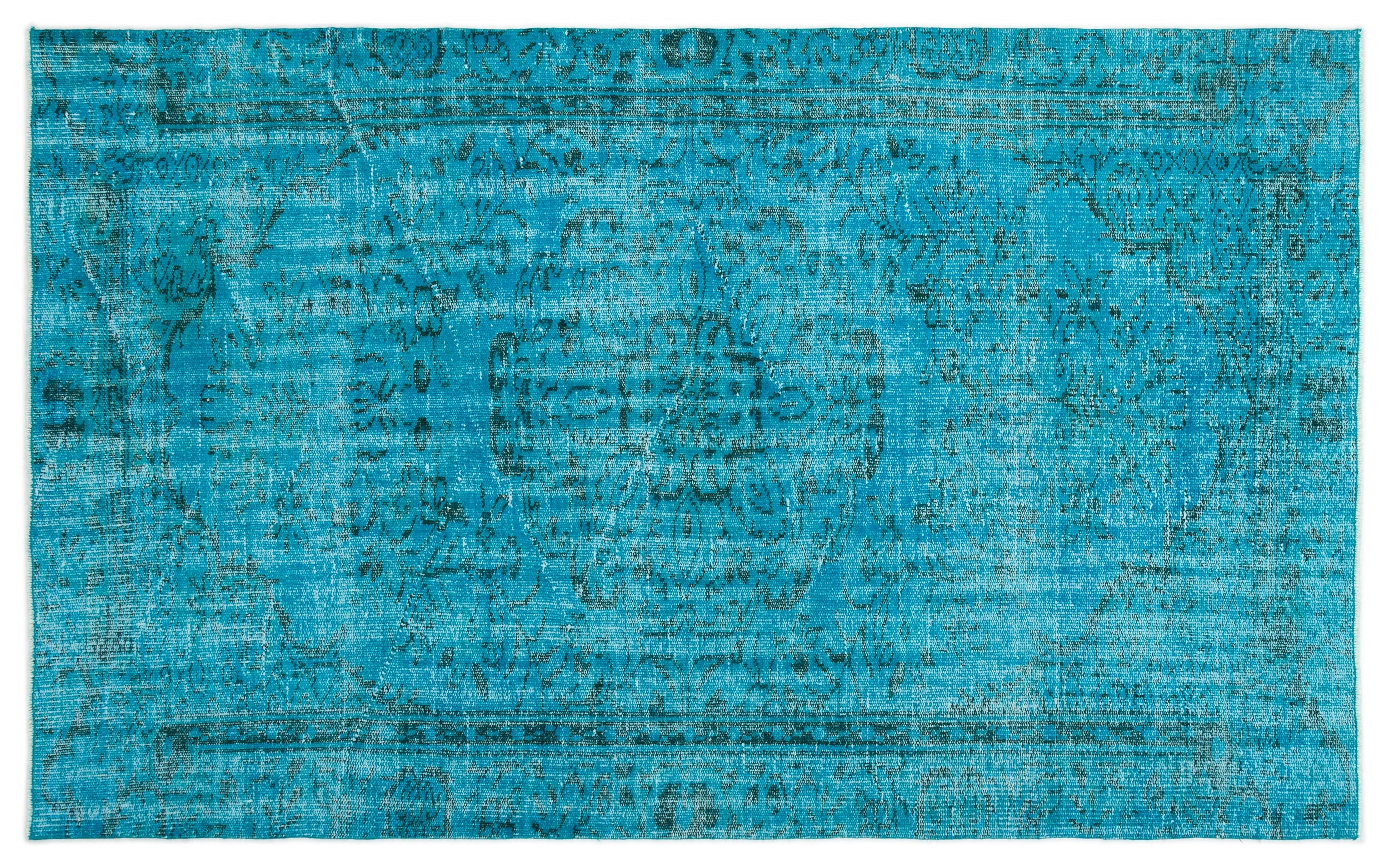 Turquoise Over Dyed Vintage Rug 4'11'' x 7'10'' ft 150 x 238 cm