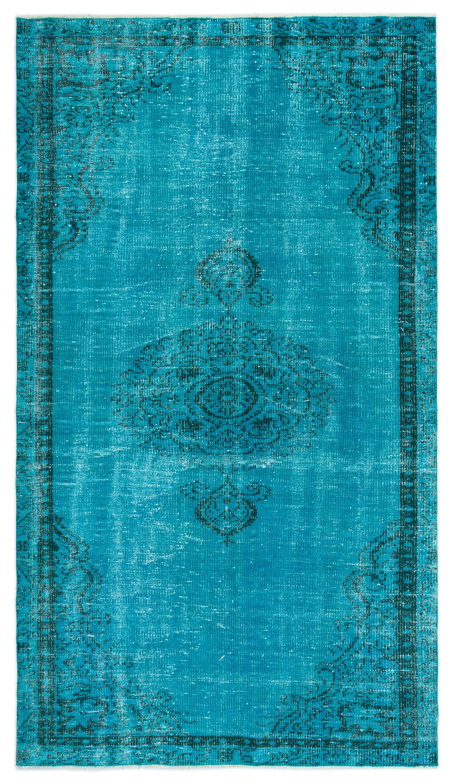 Turquoise Over Dyed Vintage Rug 4'10'' x 8'6'' ft 147 x 260 cm