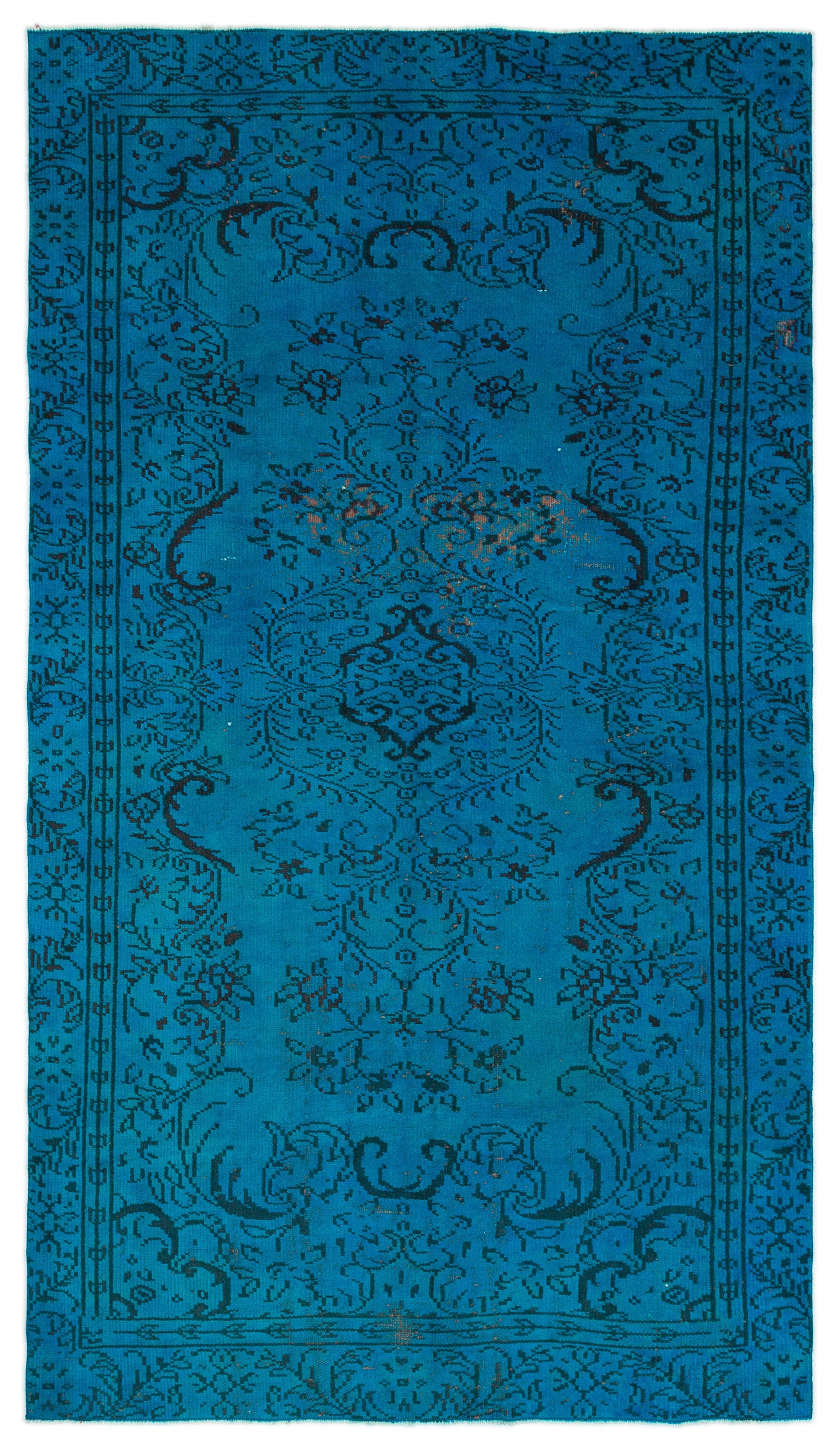 Turquoise Over Dyed Vintage Rug 5'1'' x 8'10'' ft 154 x 270 cm