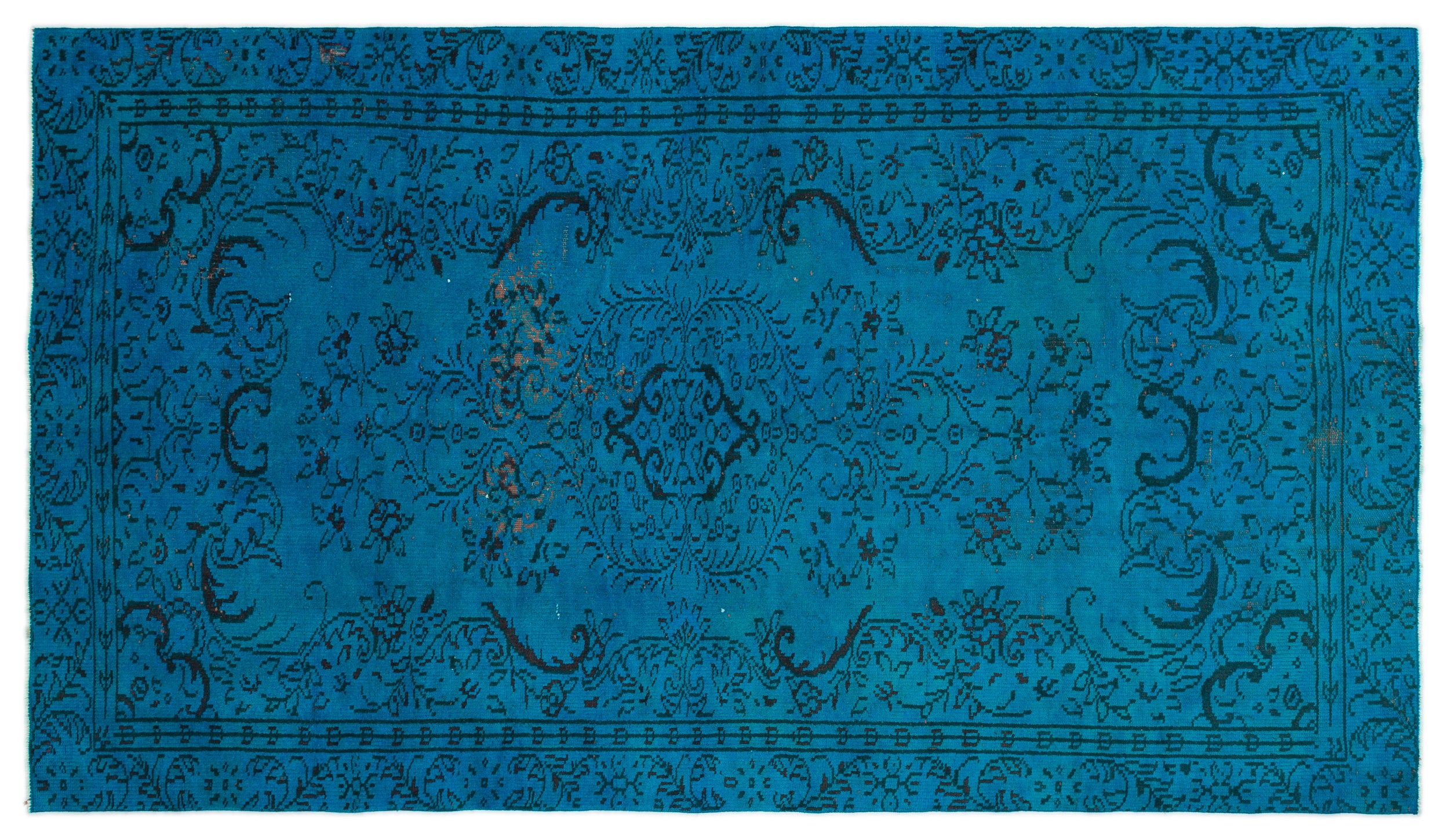 Turquoise Over Dyed Vintage Rug 5'1'' x 8'10'' ft 154 x 270 cm