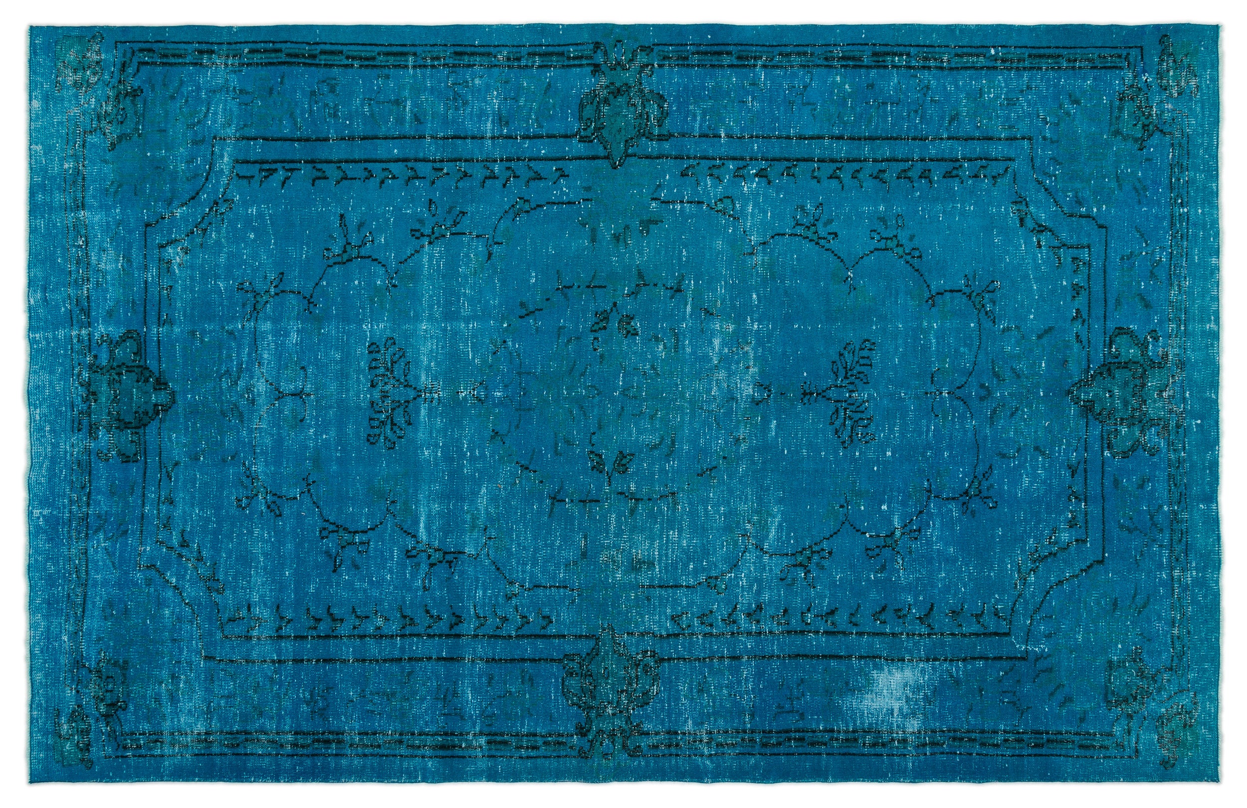 Turquoise Over Dyed Vintage Rug 6'6'' x 10'1'' ft 198 x 308 cm