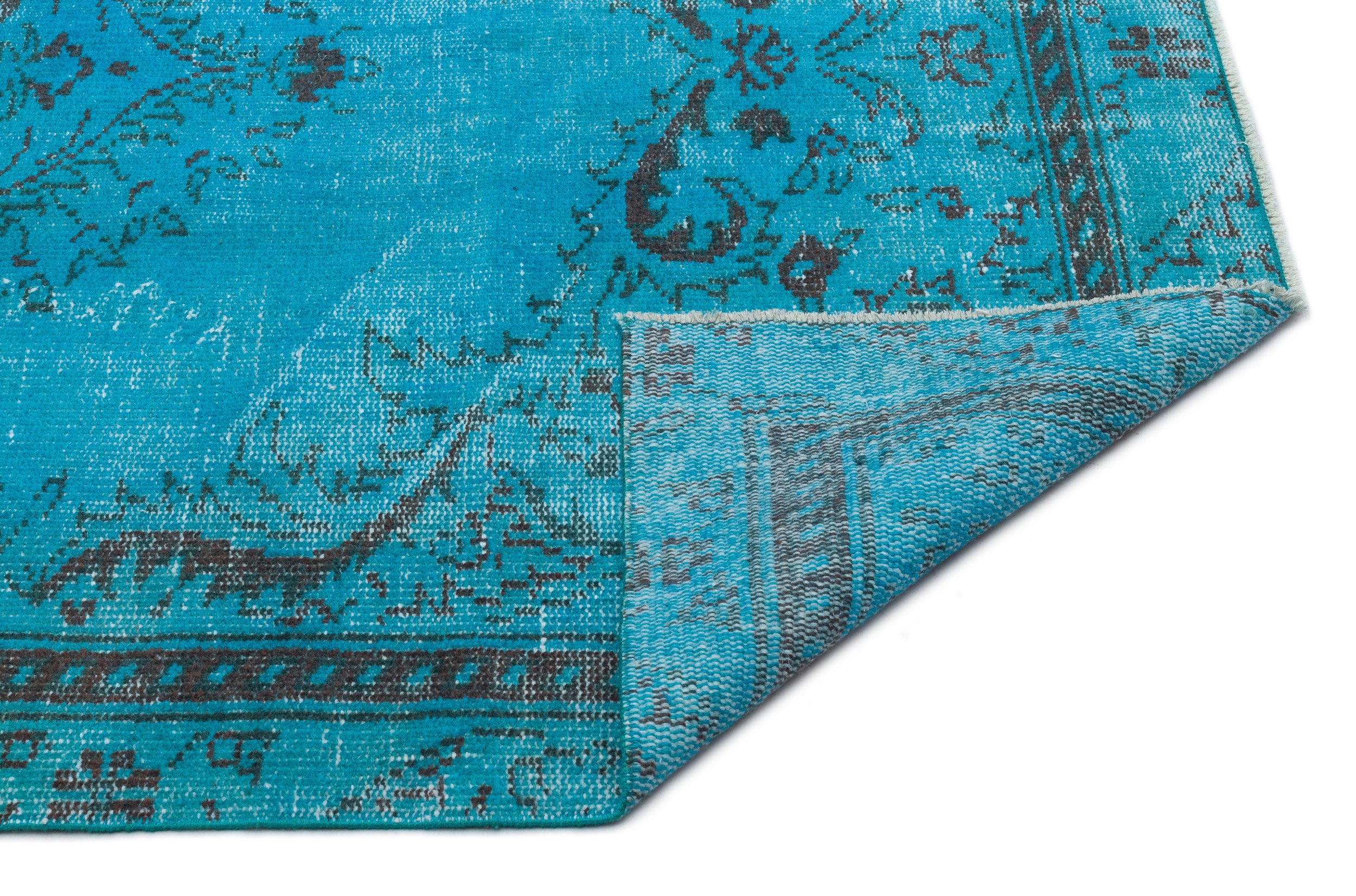 Turquoise Over Dyed Vintage Rug 4'10'' x 8'2'' ft 147 x 250 cm
