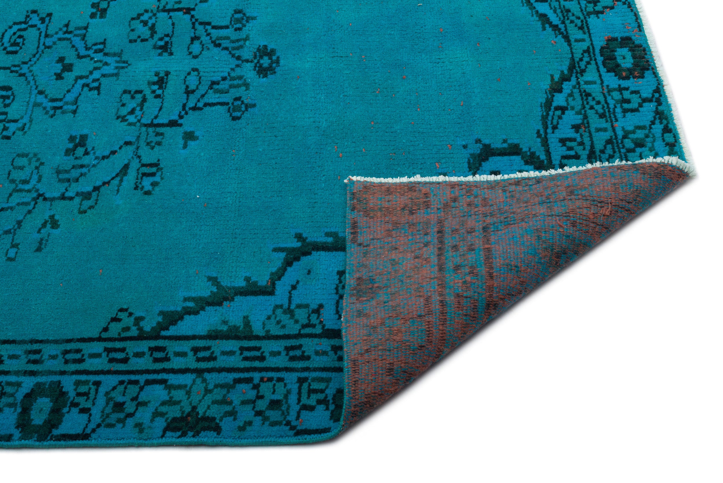 Turquoise Over Dyed Vintage Rug 4'5'' x 7'4'' ft 135 x 224 cm