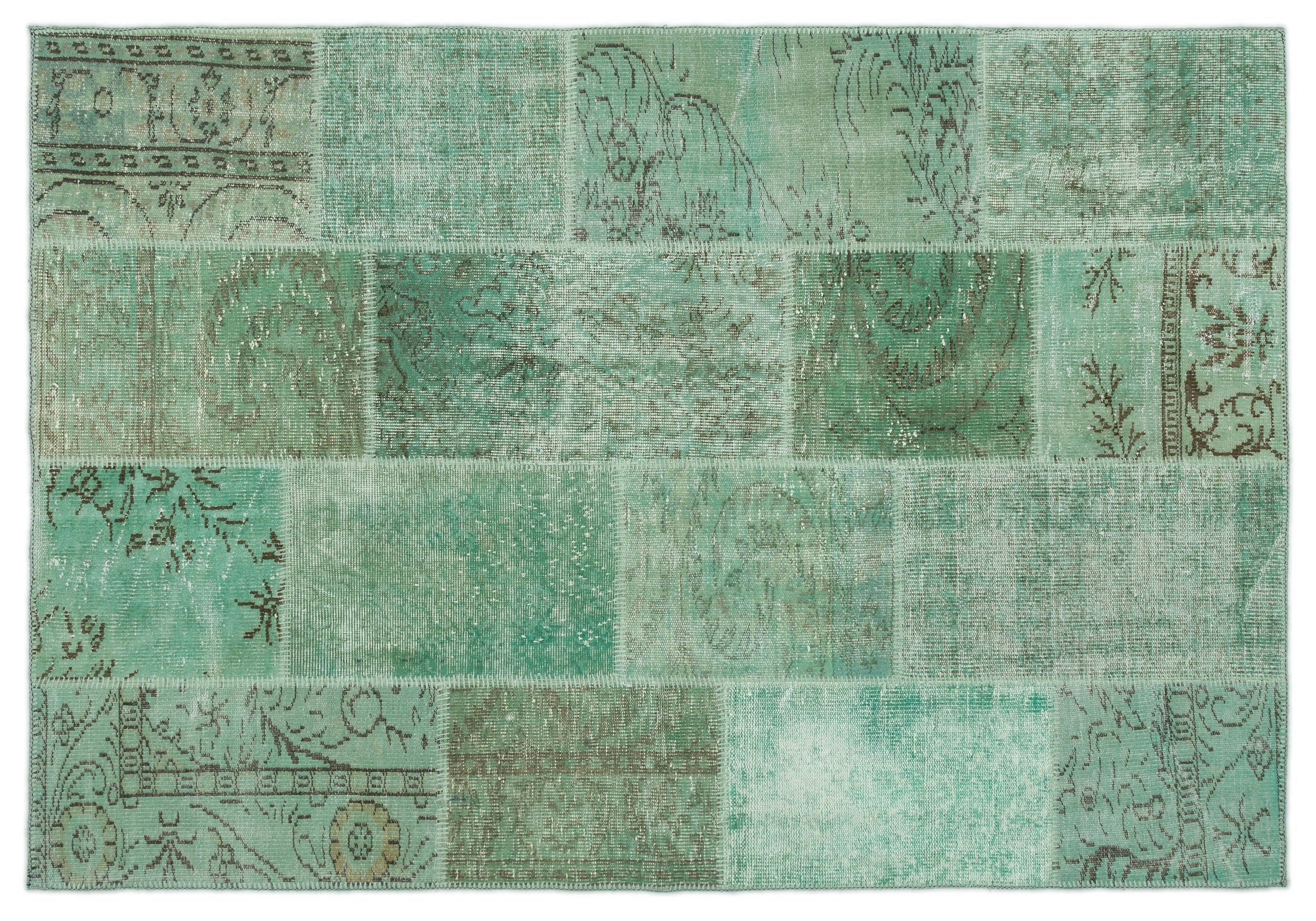Green Over Dyed Patchwork Unique Rug 5'3'' x 7'7'' ft 160 x 230 cm