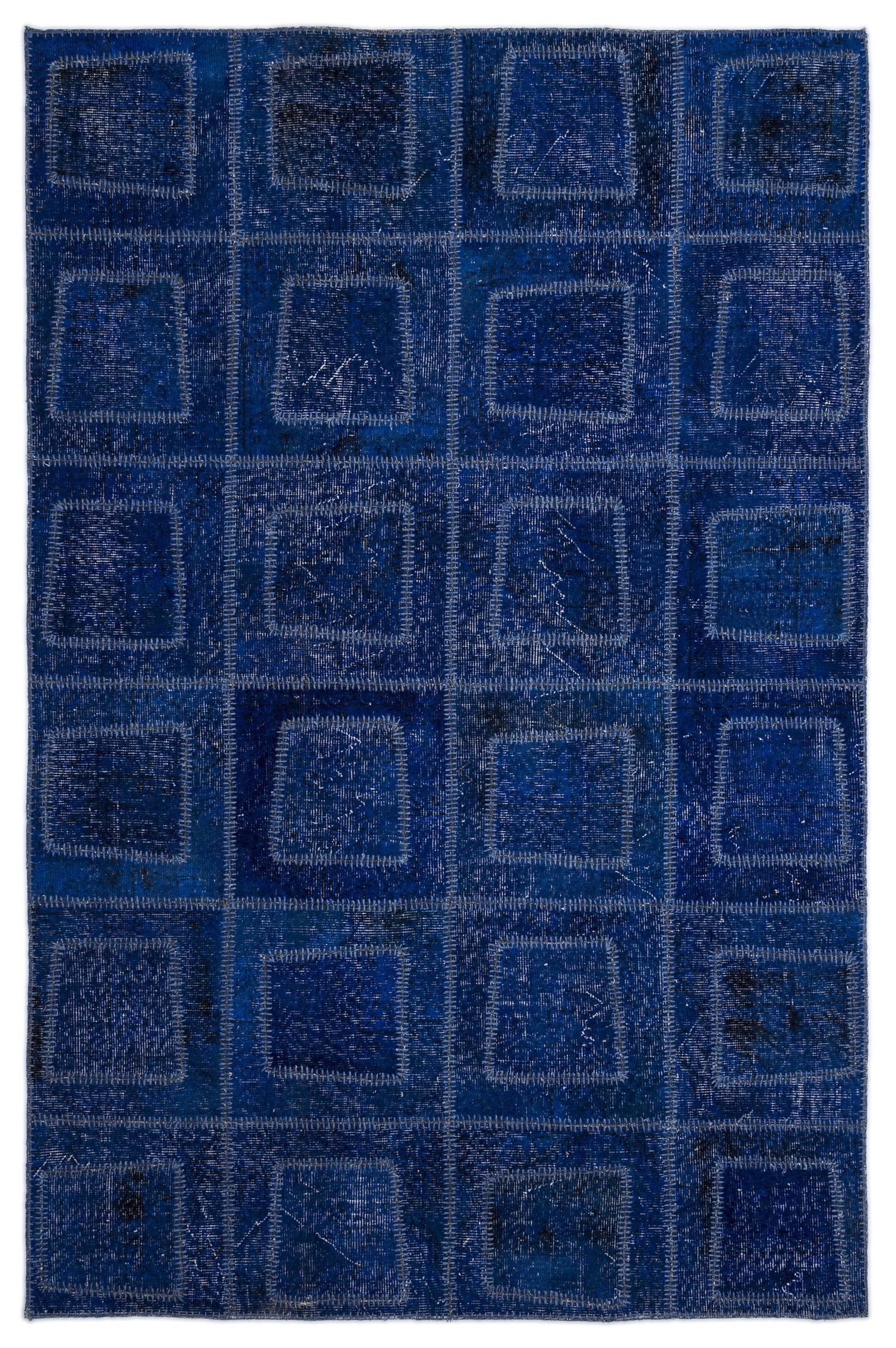 Blue Over Dyed Patchwork Unique Rug 5'3'' x 7'7'' ft 160 x 230 cm
