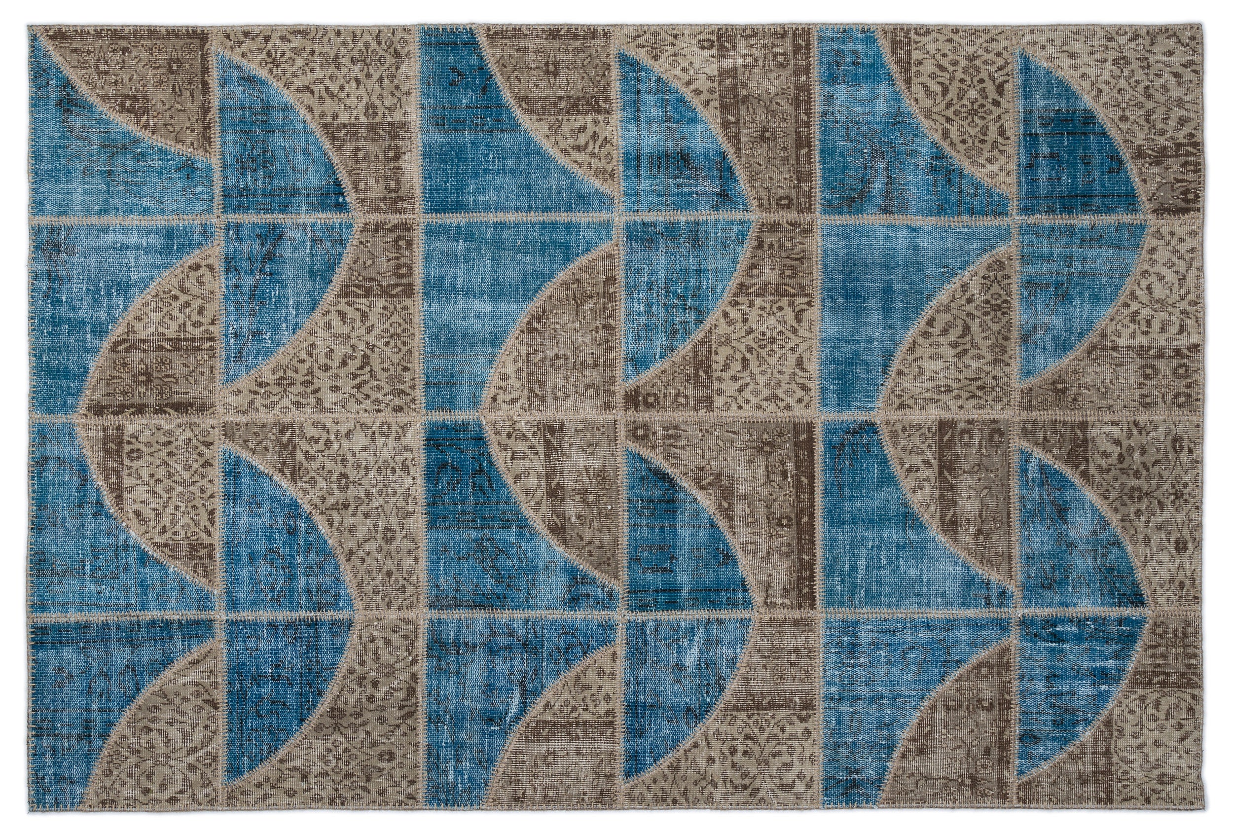 Turquoise Over Dyed Patchwork Unique Rug 5'3'' x 7'7'' ft 160 x 230 cm