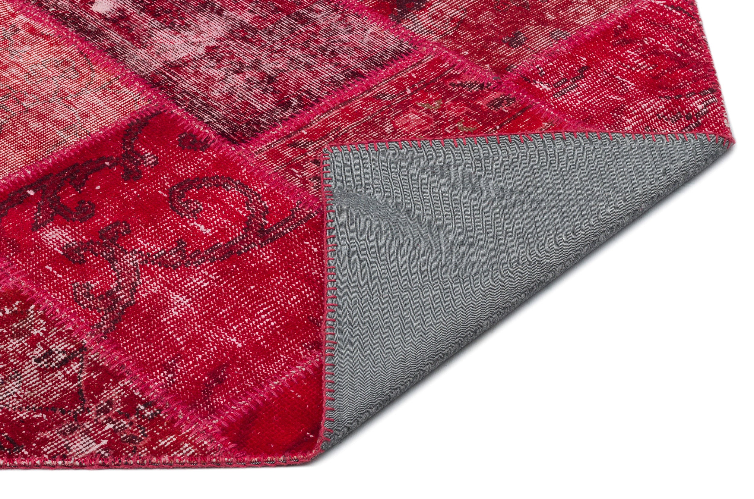 Red Over Dyed Patchwork Unique Rug 5'3'' x 7'8'' ft 161 x 233 cm