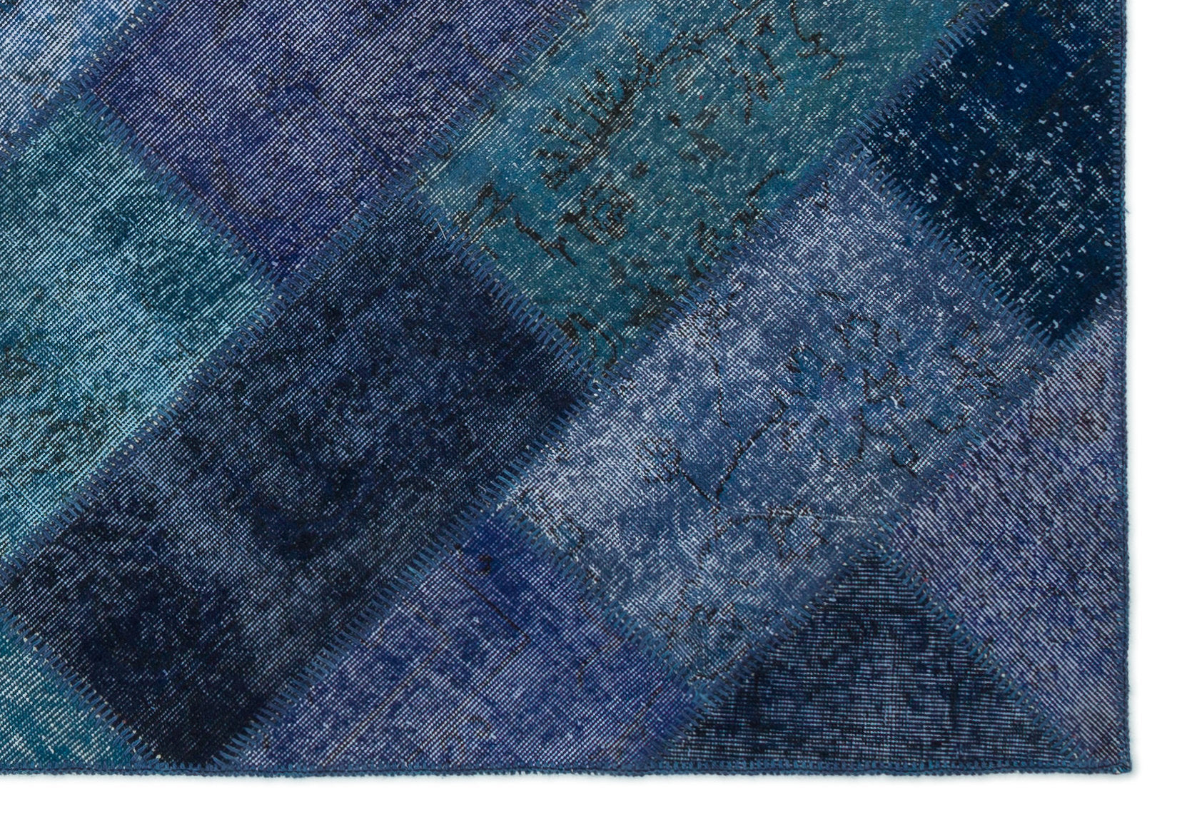 Turquoise Over Dyed Patchwork Unique Rug 5'3'' x 7'7'' ft 161 x 232 cm
