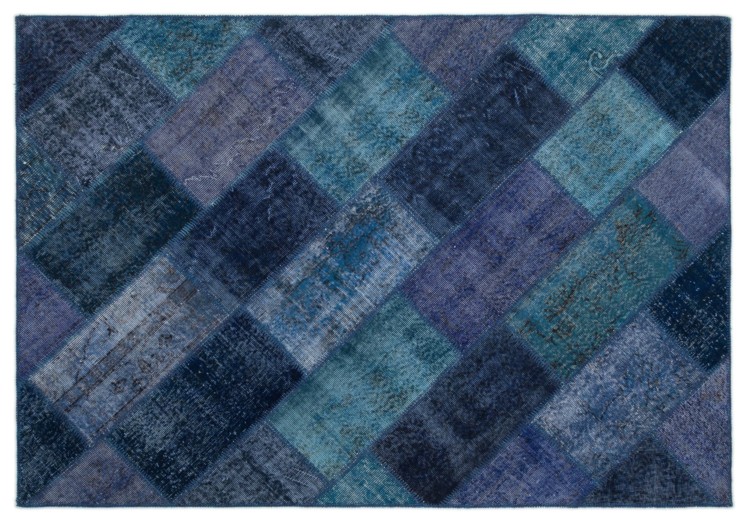 Turquoise Over Dyed Patchwork Unique Rug 5'3'' x 7'7'' ft 161 x 232 cm