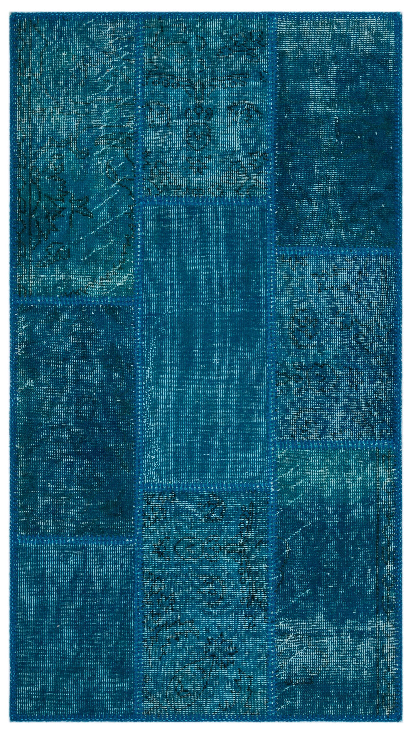 Turquoise Over Dyed Patchwork Unique Rug 2'8'' x 4'11'' ft 82 x 151 cm