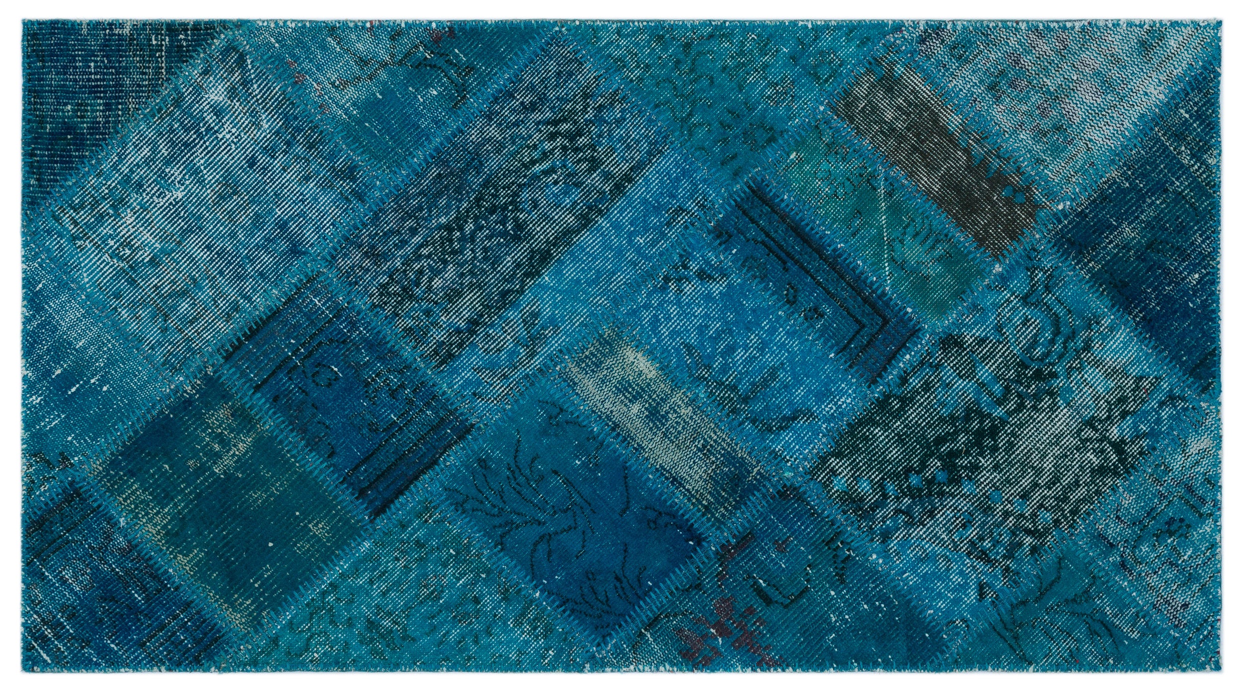 Turquoise Over Dyed Patchwork Unique Rug 2'8'' x 4'11'' ft 82 x 150 cm