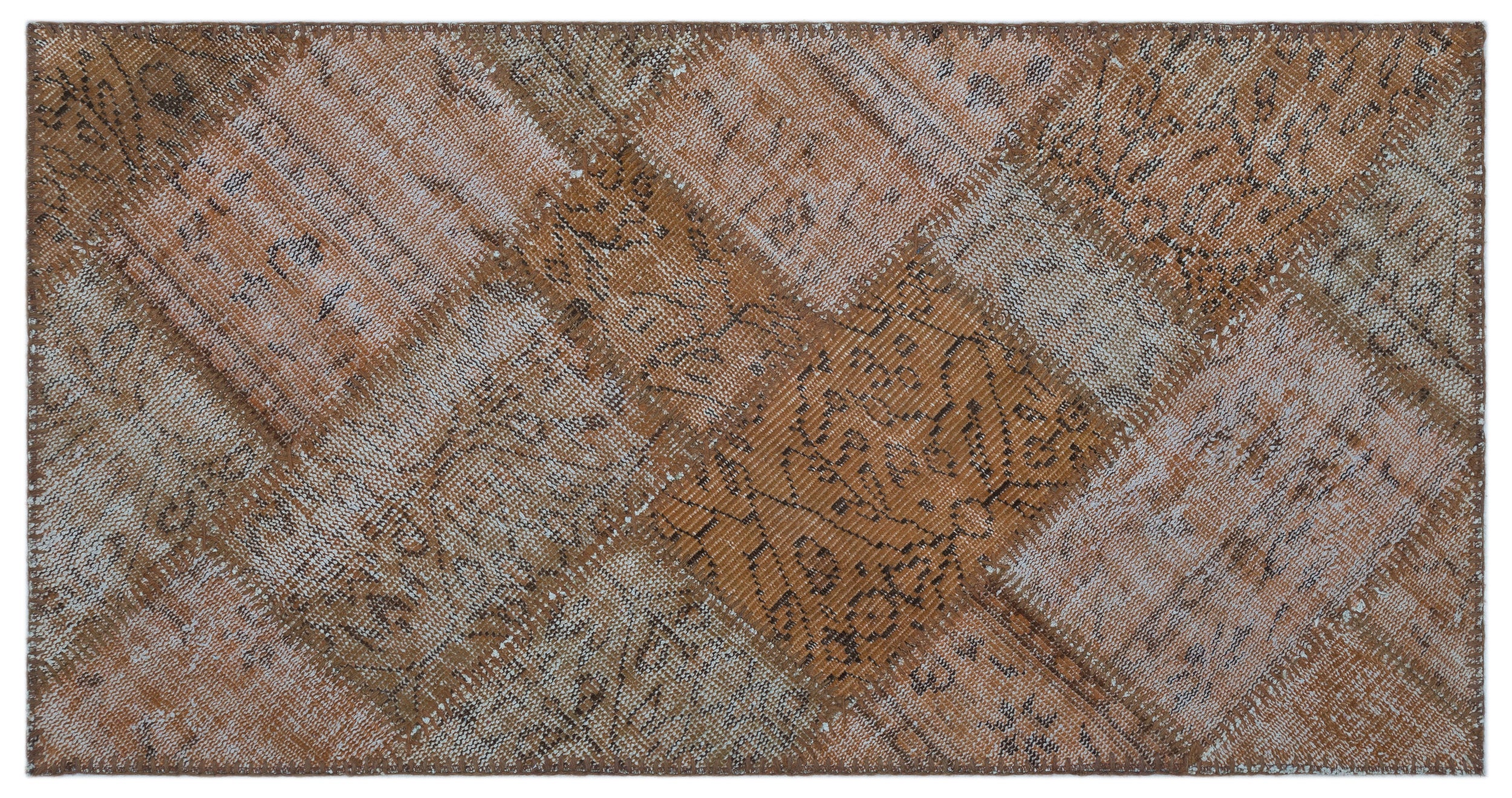 Brown Over Dyed Patchwork Unique Rug 2'7'' x 5'0'' ft 80 x 153 cm