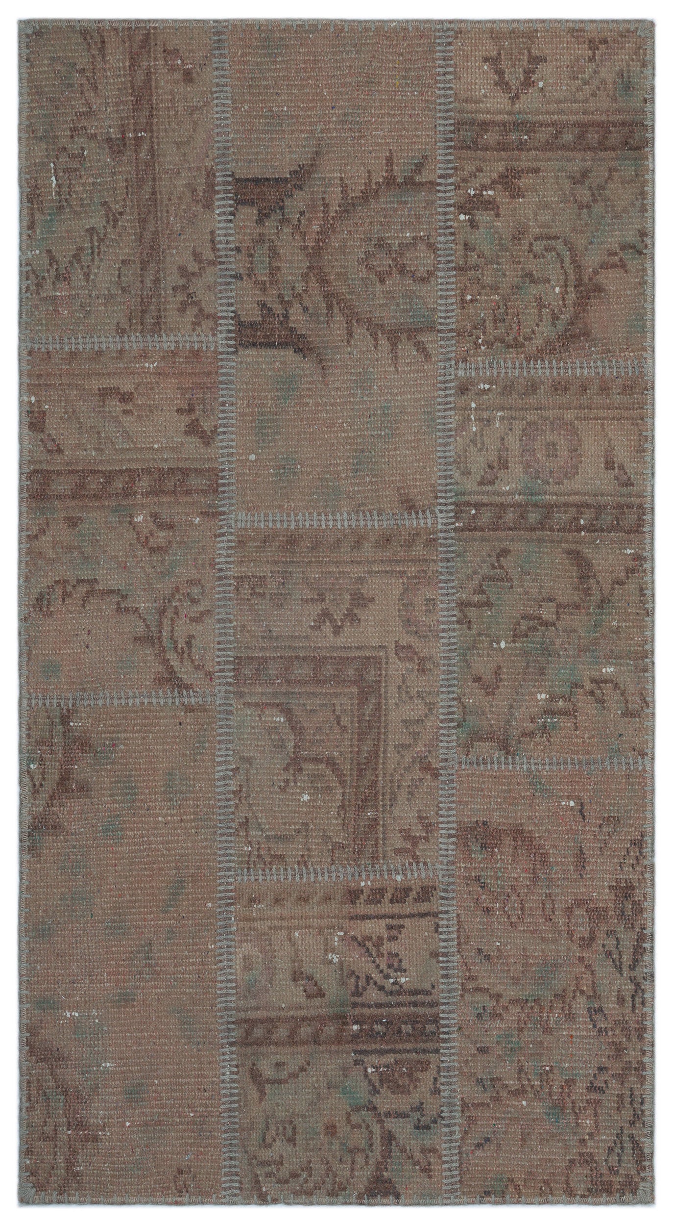 Beige Over Dyed Patchwork Unique Rug 2'7'' x 4'11'' ft 80 x 150 cm