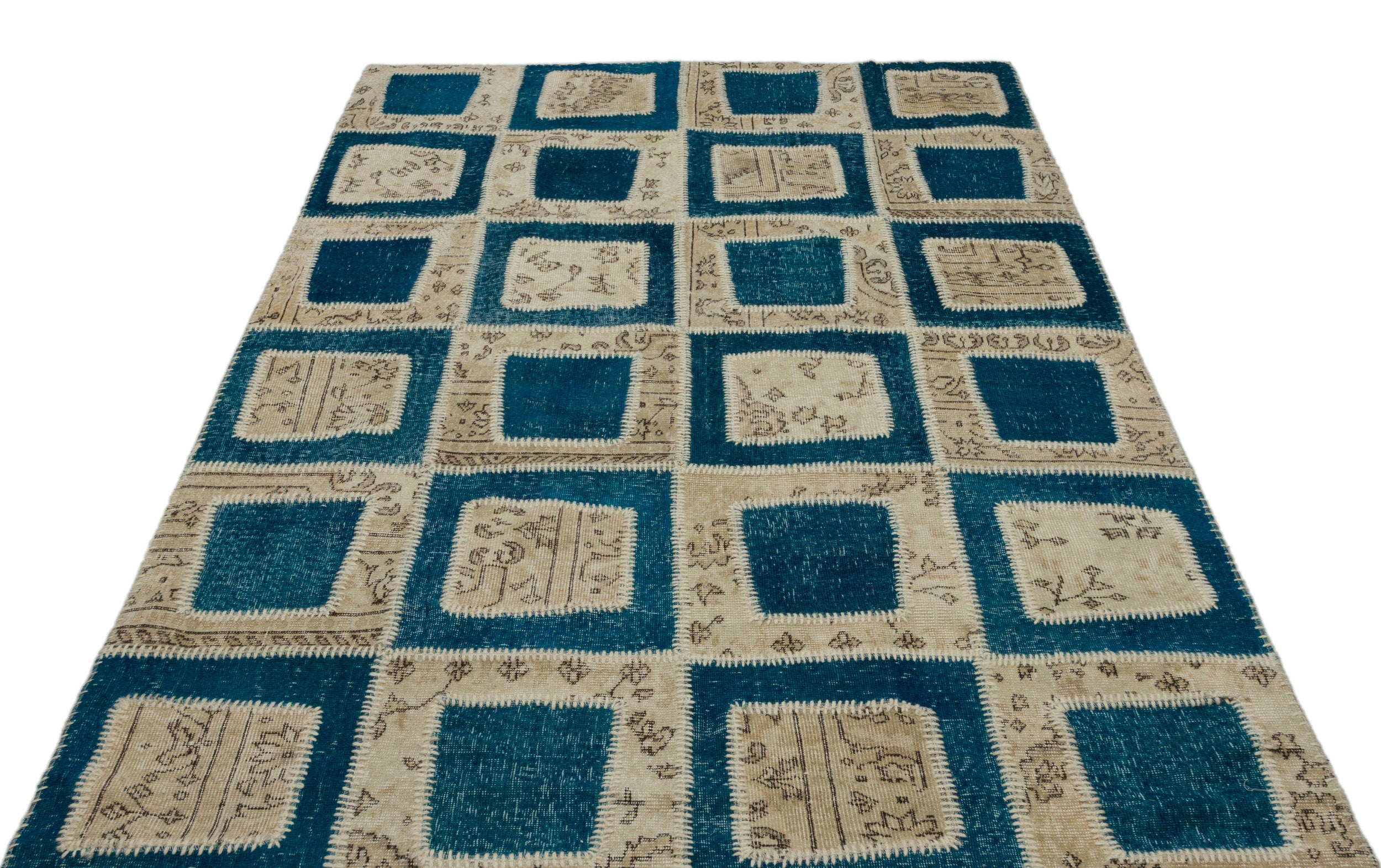 Turquoise Over Dyed Patchwork Unique Rug 5'3'' x 7'10'' ft 160 x 240 cm