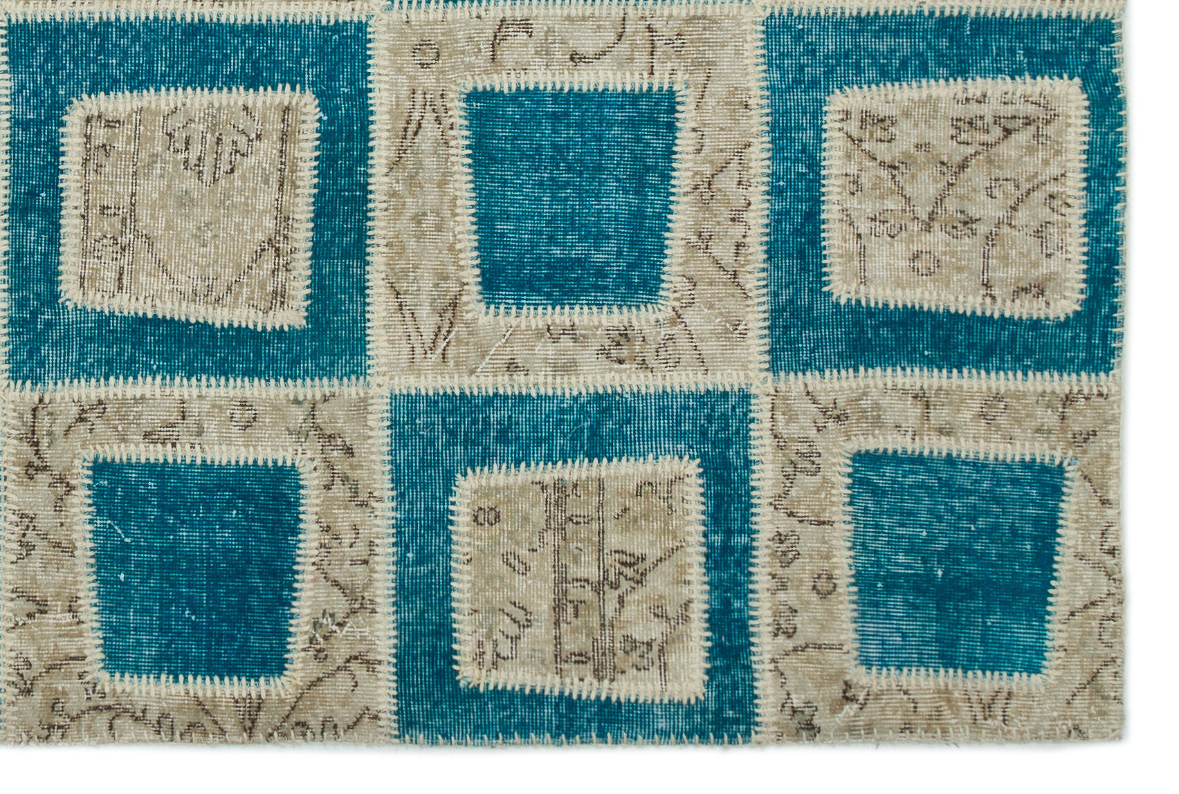 Turquoise Over Dyed Patchwork Unique Rug 5'3'' x 7'11'' ft 160 x 241 cm