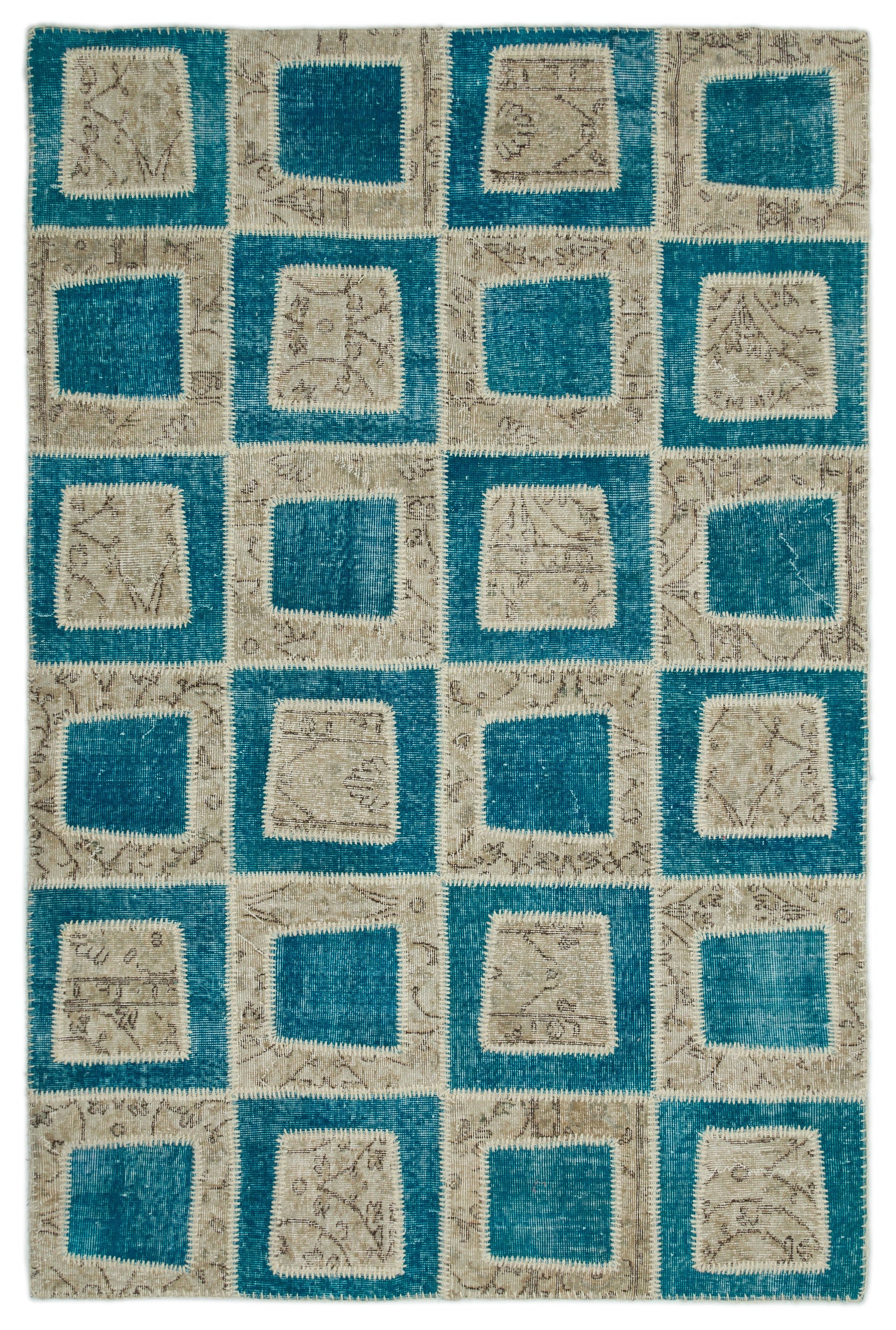 Turquoise Over Dyed Patchwork Unique Rug 5'3'' x 7'11'' ft 160 x 241 cm