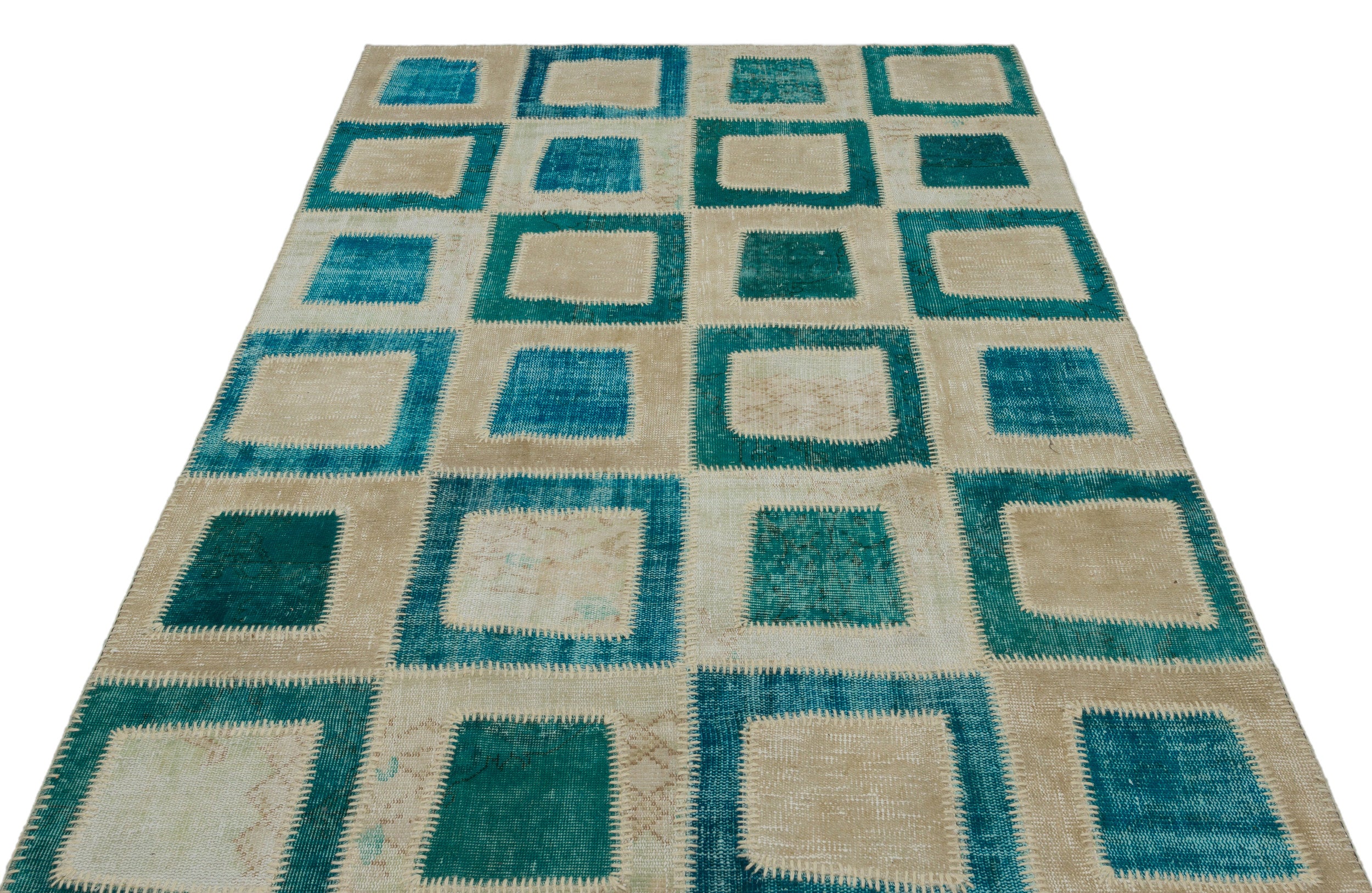 Turquoise Over Dyed Patchwork Unique Rug 5'3'' x 7'10'' ft 160 x 240 cm
