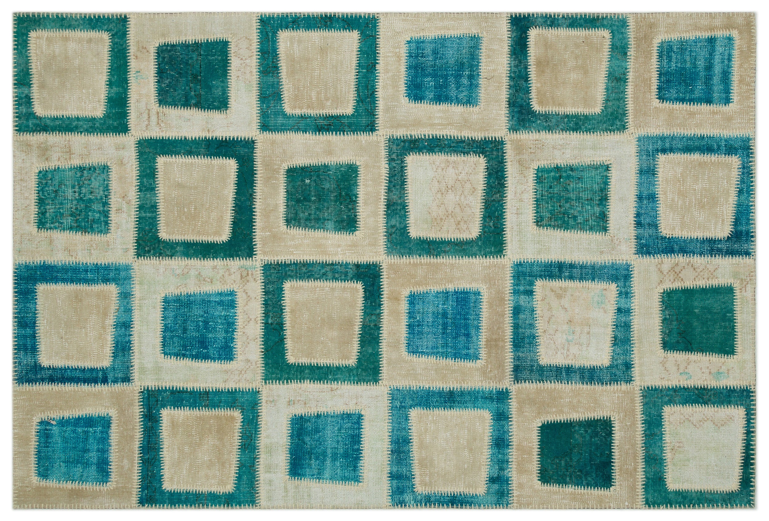 Turquoise Over Dyed Patchwork Unique Rug 5'3'' x 7'10'' ft 160 x 240 cm