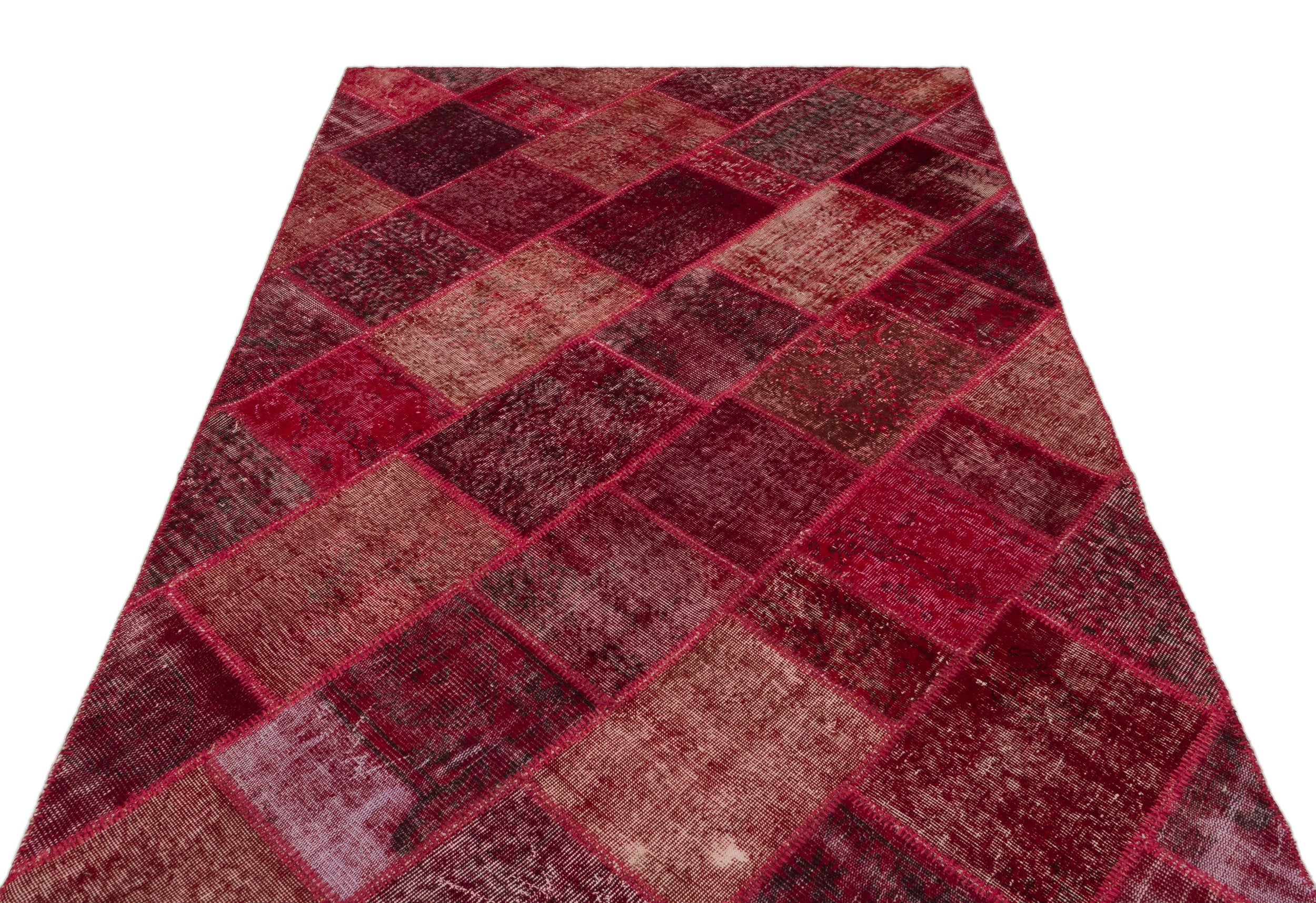 Red Over Dyed Patchwork Unique Rug 5'3'' x 7'7'' ft 160 x 230 cm