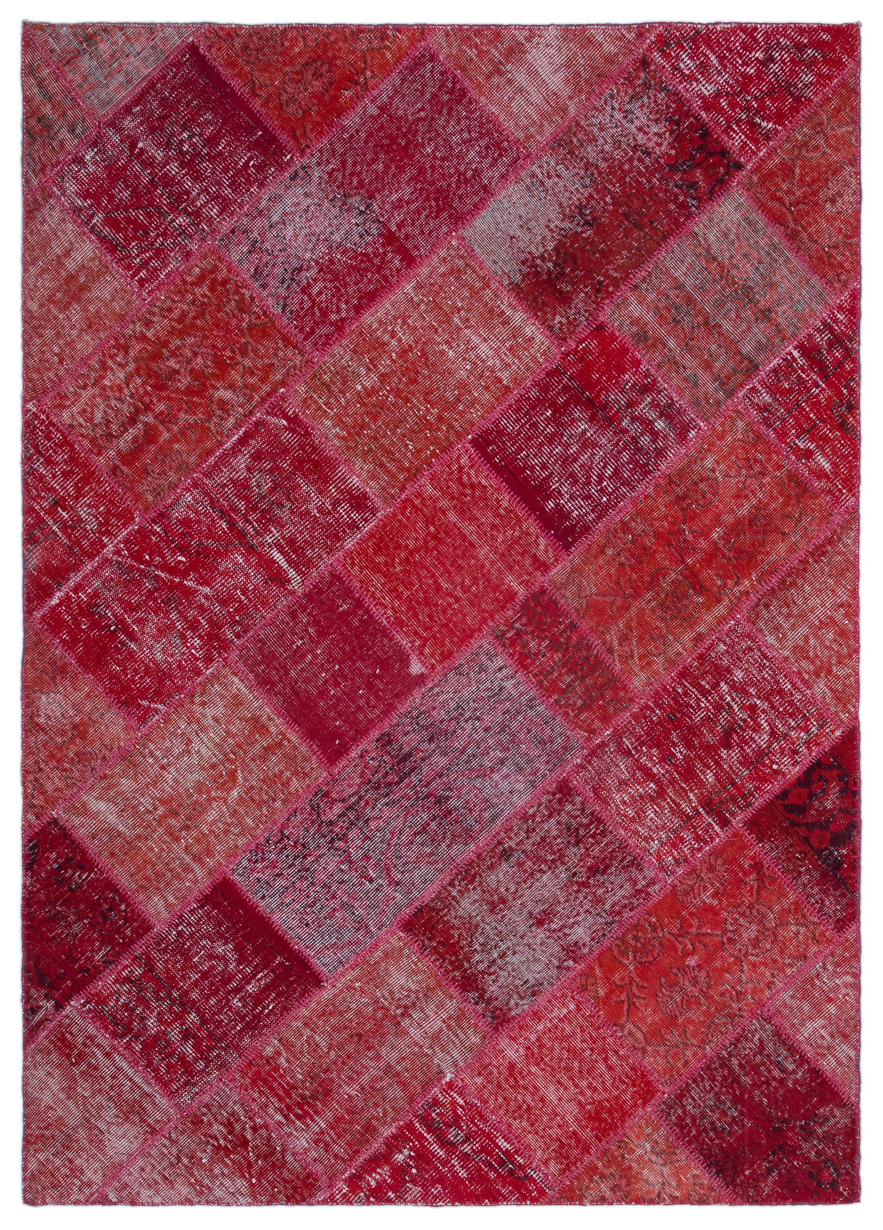 Red Over Dyed Patchwork Unique Rug 5'3'' x 7'7'' ft 160 x 230 cm