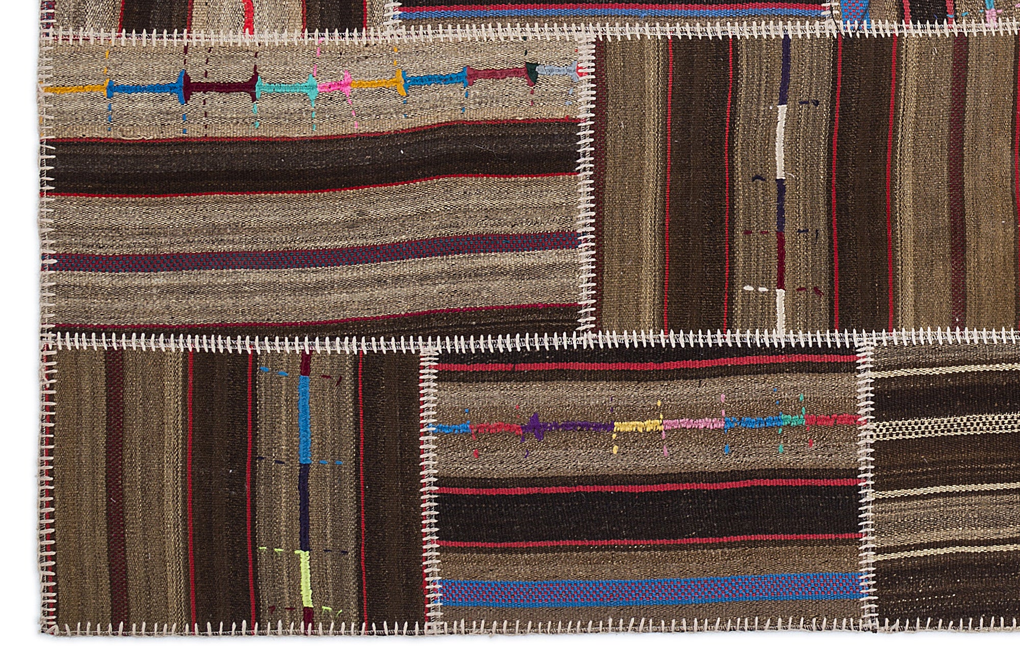 Striped Over Dyed Kilim Patchwork Unique Rug 5'3'' x 7'7'' ft 160 x 230 cm