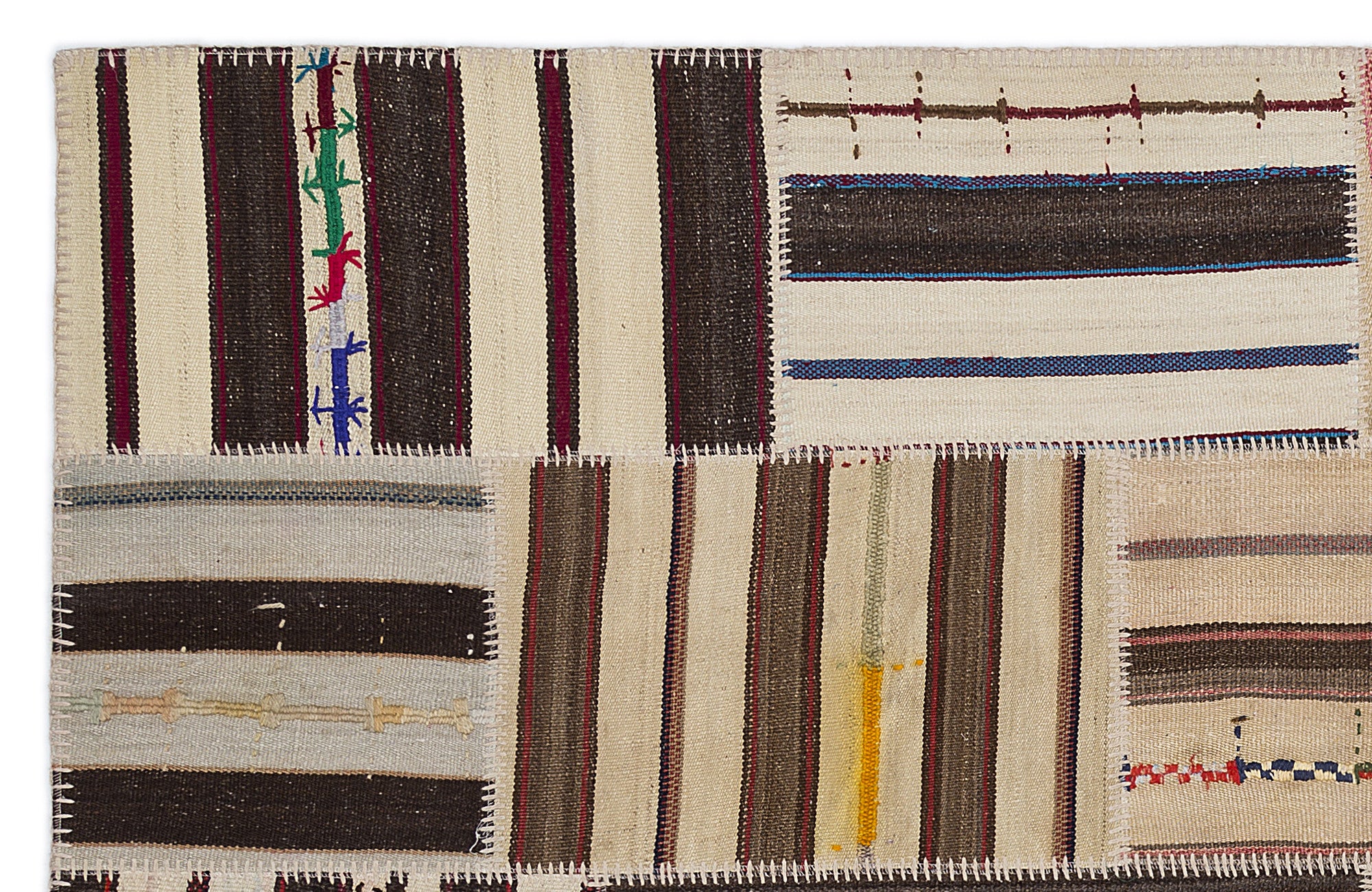 Striped Over Dyed Kilim Patchwork Unique Rug 5'3'' x 7'7'' ft 160 x 230 cm