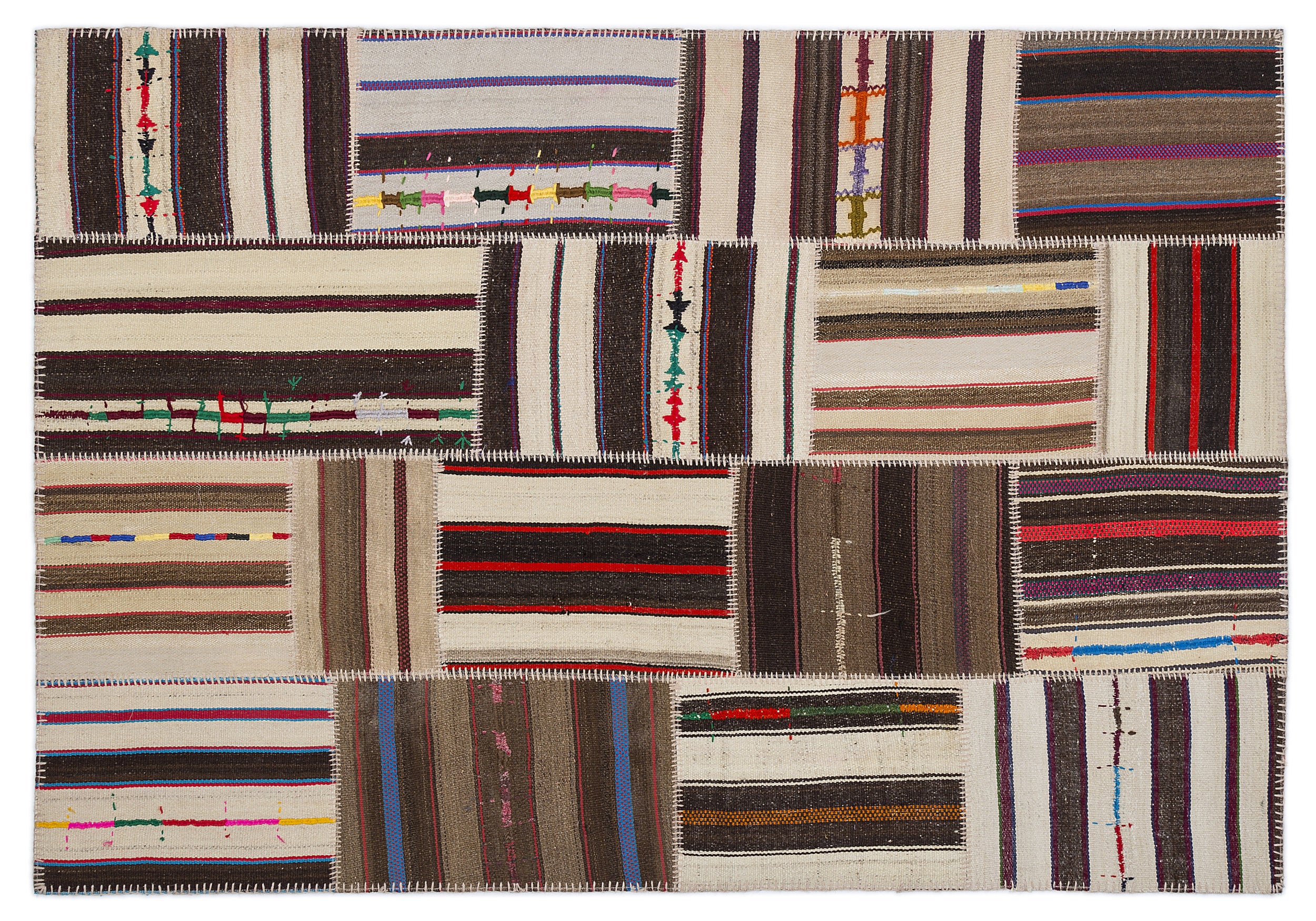 Striped Over Dyed Kilim Patchwork Unique Rug 5'3'' x 7'7'' ft 160 x 230 cm