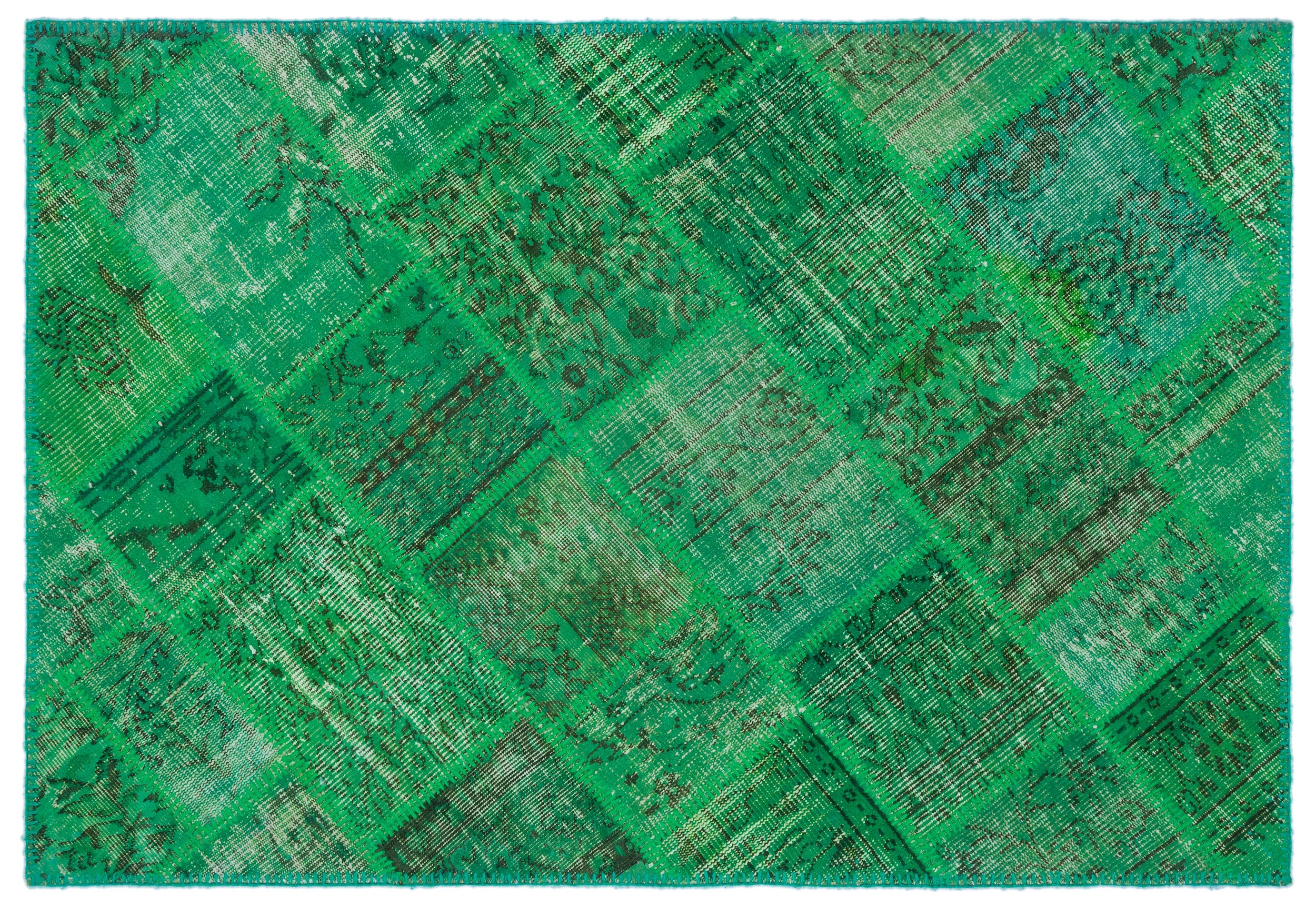 Green Over Dyed Patchwork Unique Rug 3'11'' x 5'11'' ft 120 x 180 cm