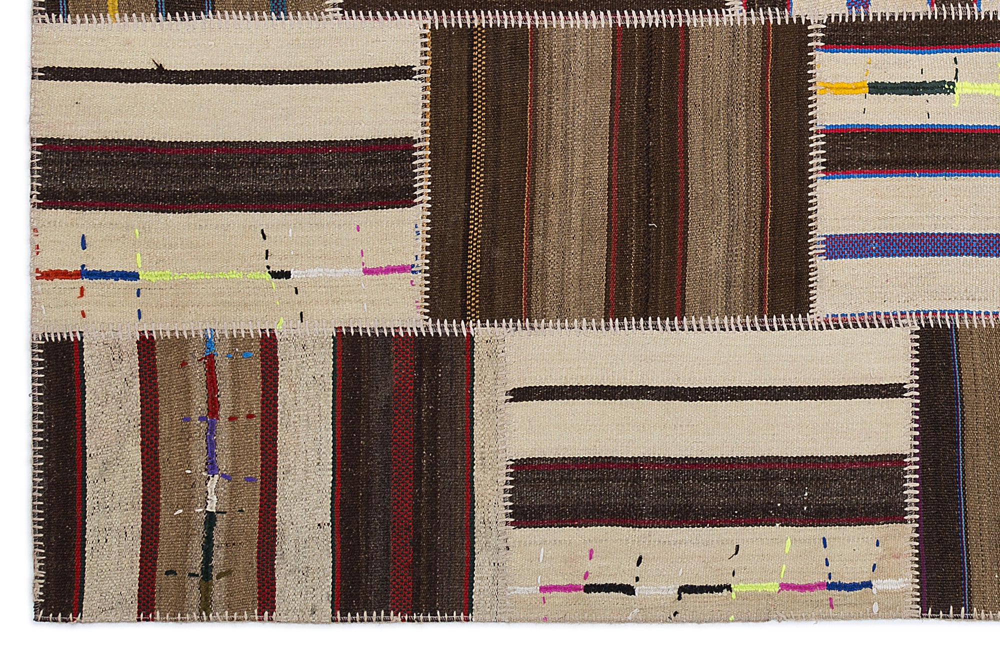 Striped Over Dyed Kilim Patchwork Unique Rug 5'3'' x 7'7'' ft 160 x 230 cm