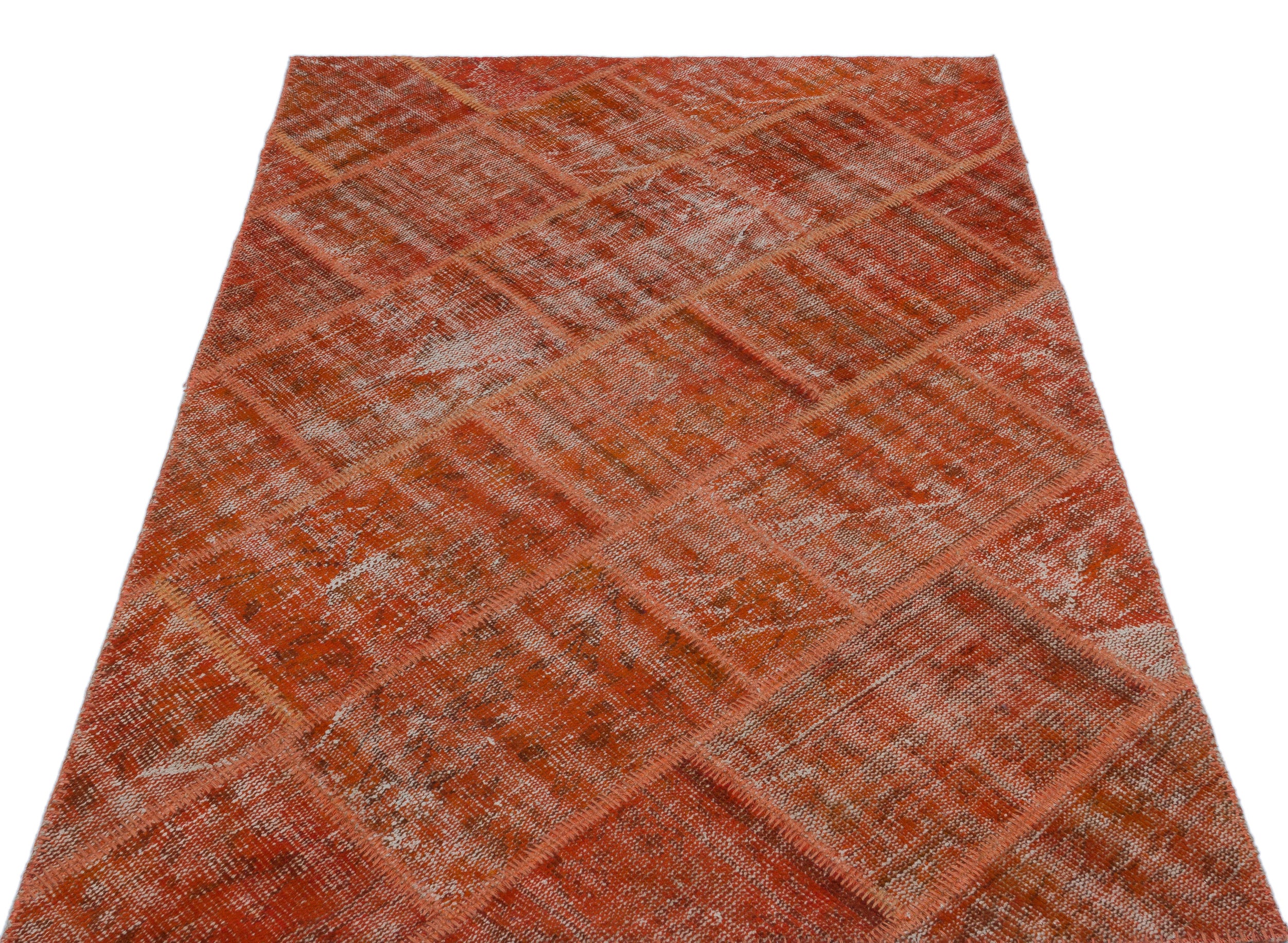 Orange Over Dyed Patchwork Unique Rug 3'11'' x 5'11'' ft 120 x 180 cm