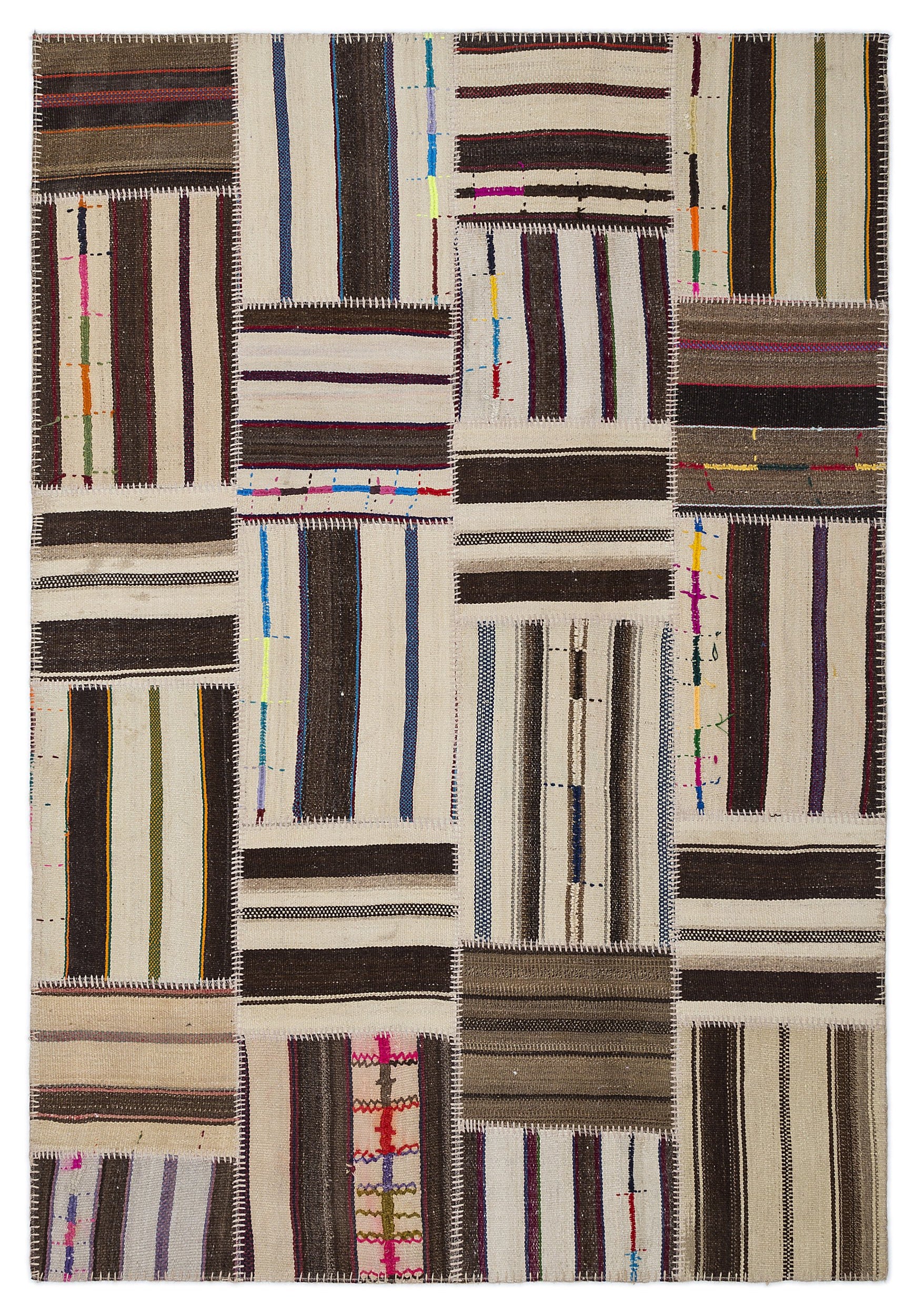 Striped Over Dyed Kilim Patchwork Unique Rug 5'3'' x 7'7'' ft 160 x 230 cm