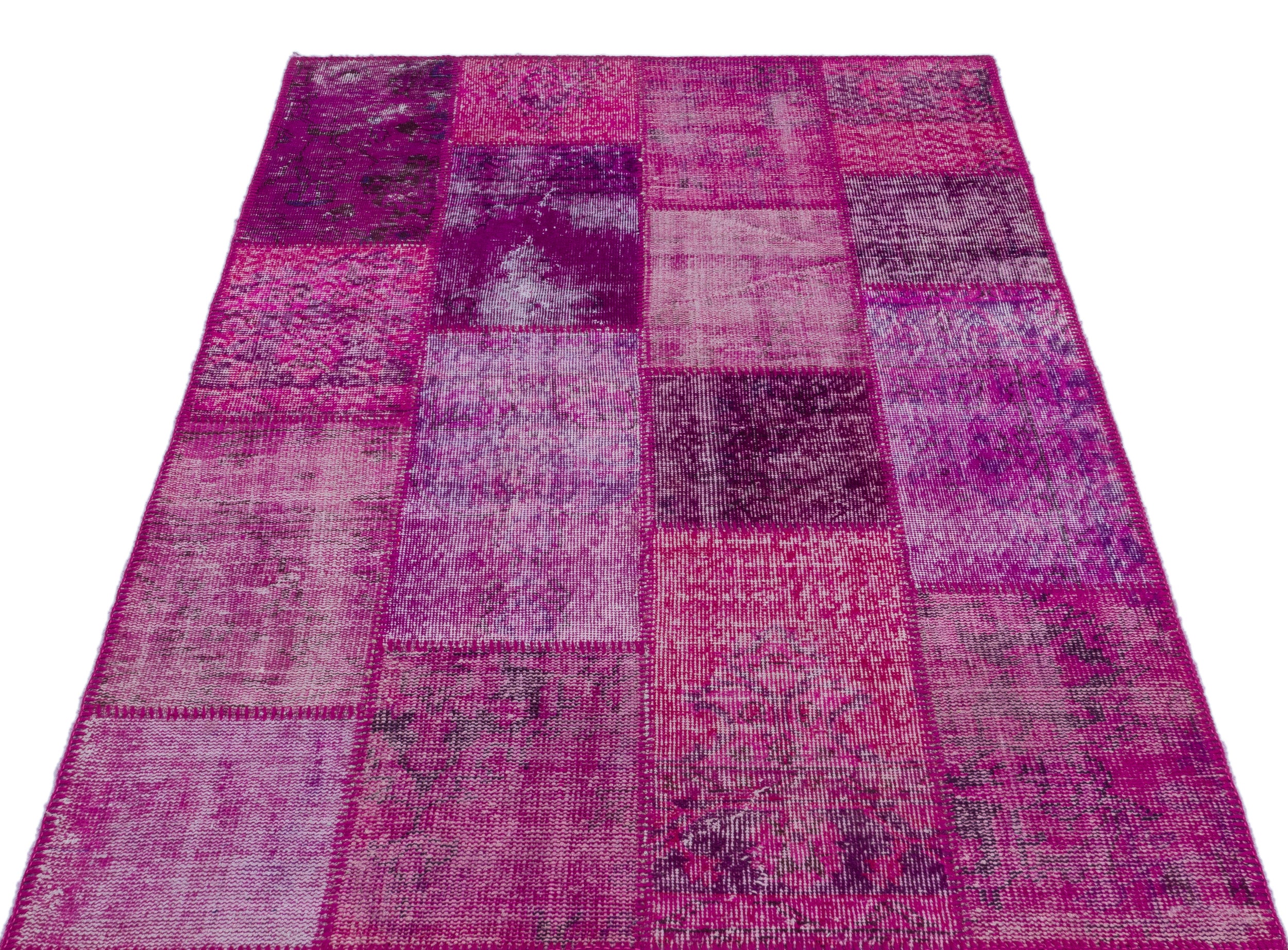 Fuchsia Over Dyed Patchwork Unique Rug 3'11'' x 5'11'' ft 120 x 180 cm