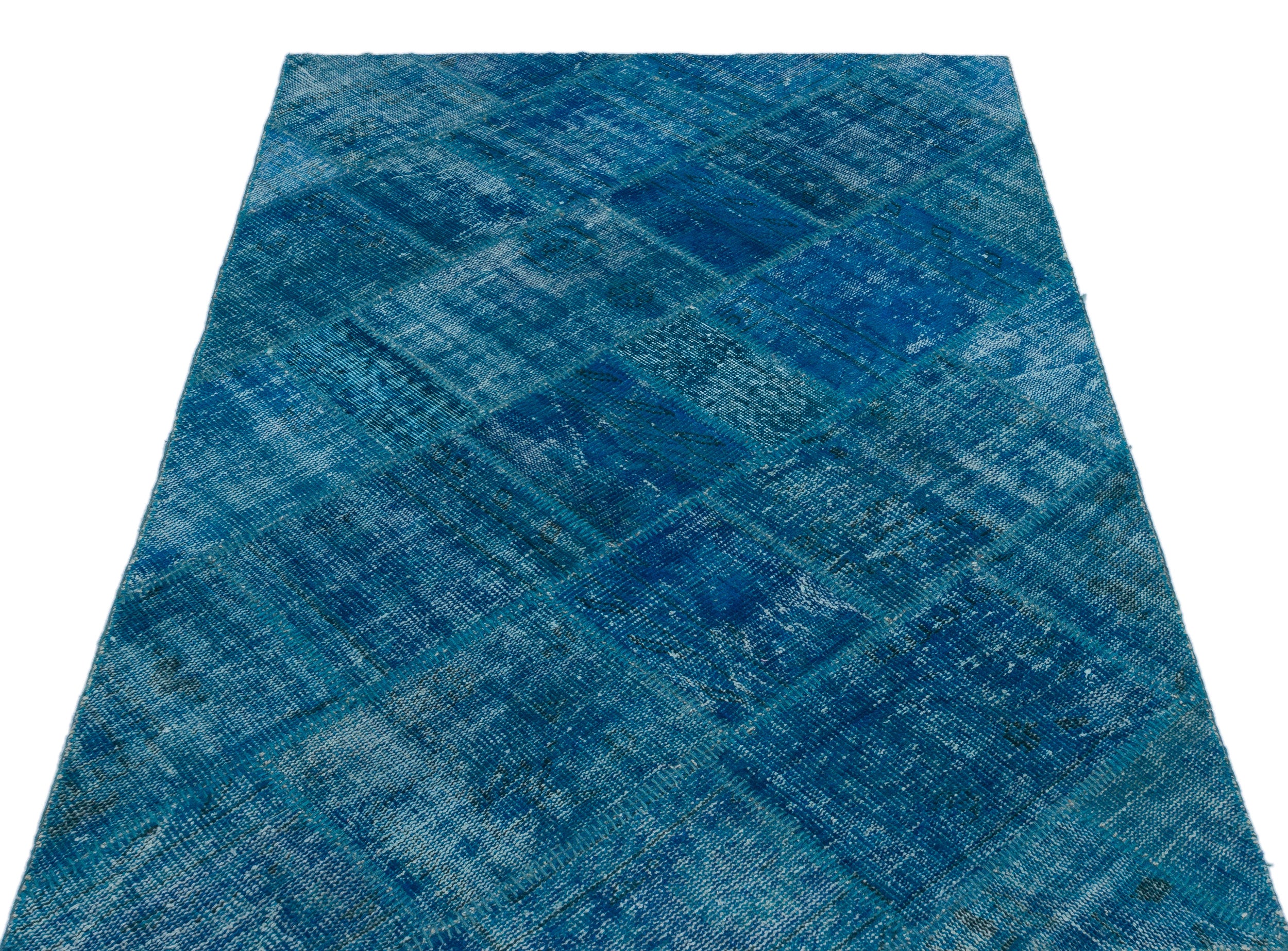 Turquoise Over Dyed Patchwork Unique Rug 3'11'' x 5'11'' ft 120 x 180 cm