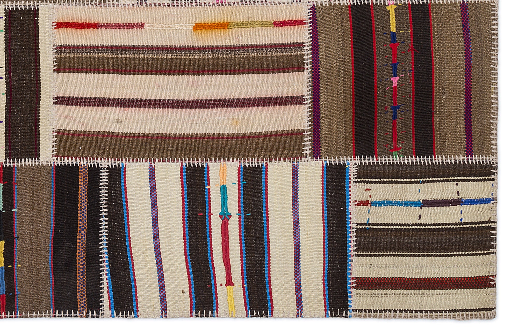 Striped Over Dyed Kilim Patchwork Unique Rug 5'3'' x 7'7'' ft 160 x 230 cm