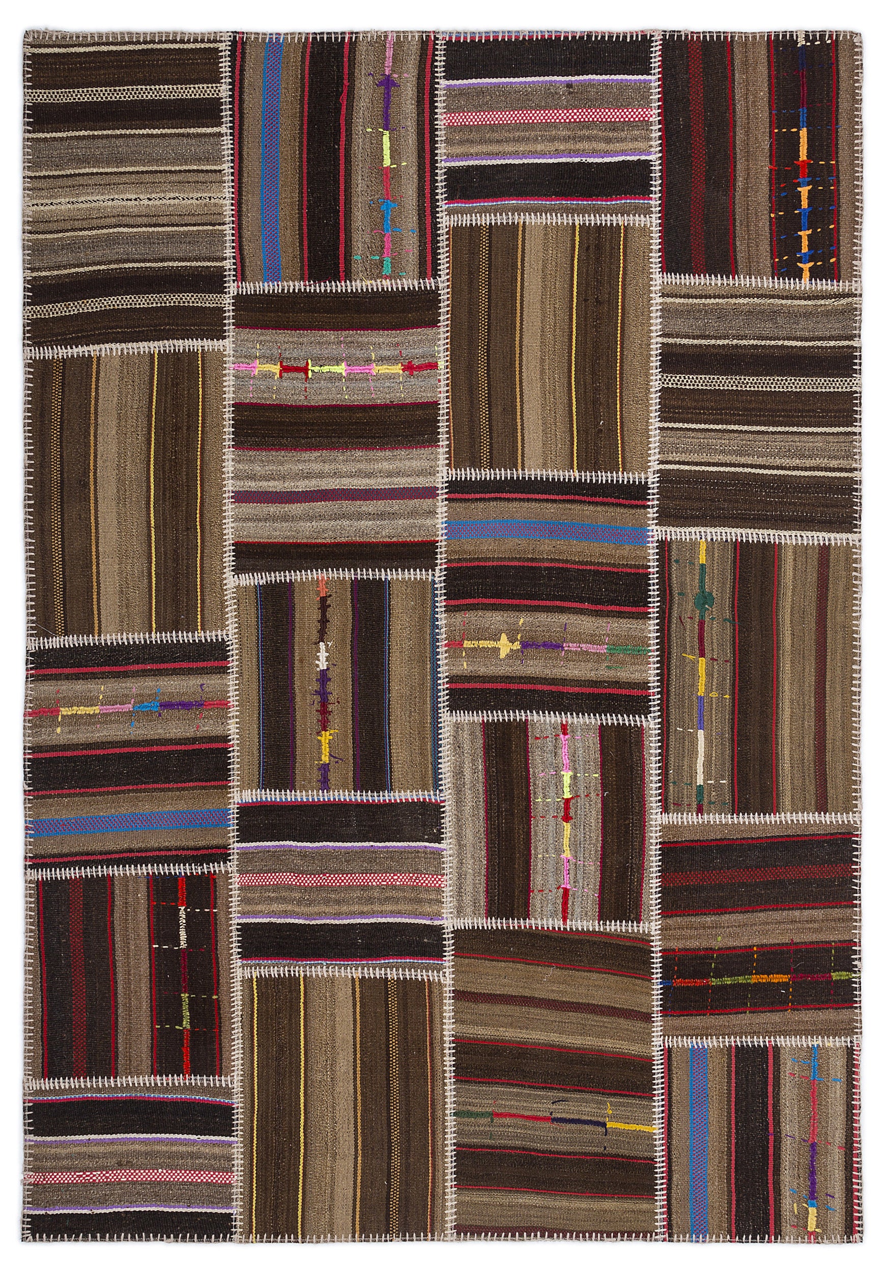 Striped Over Dyed Kilim Patchwork Unique Rug 5'3'' x 7'7'' ft 160 x 230 cm